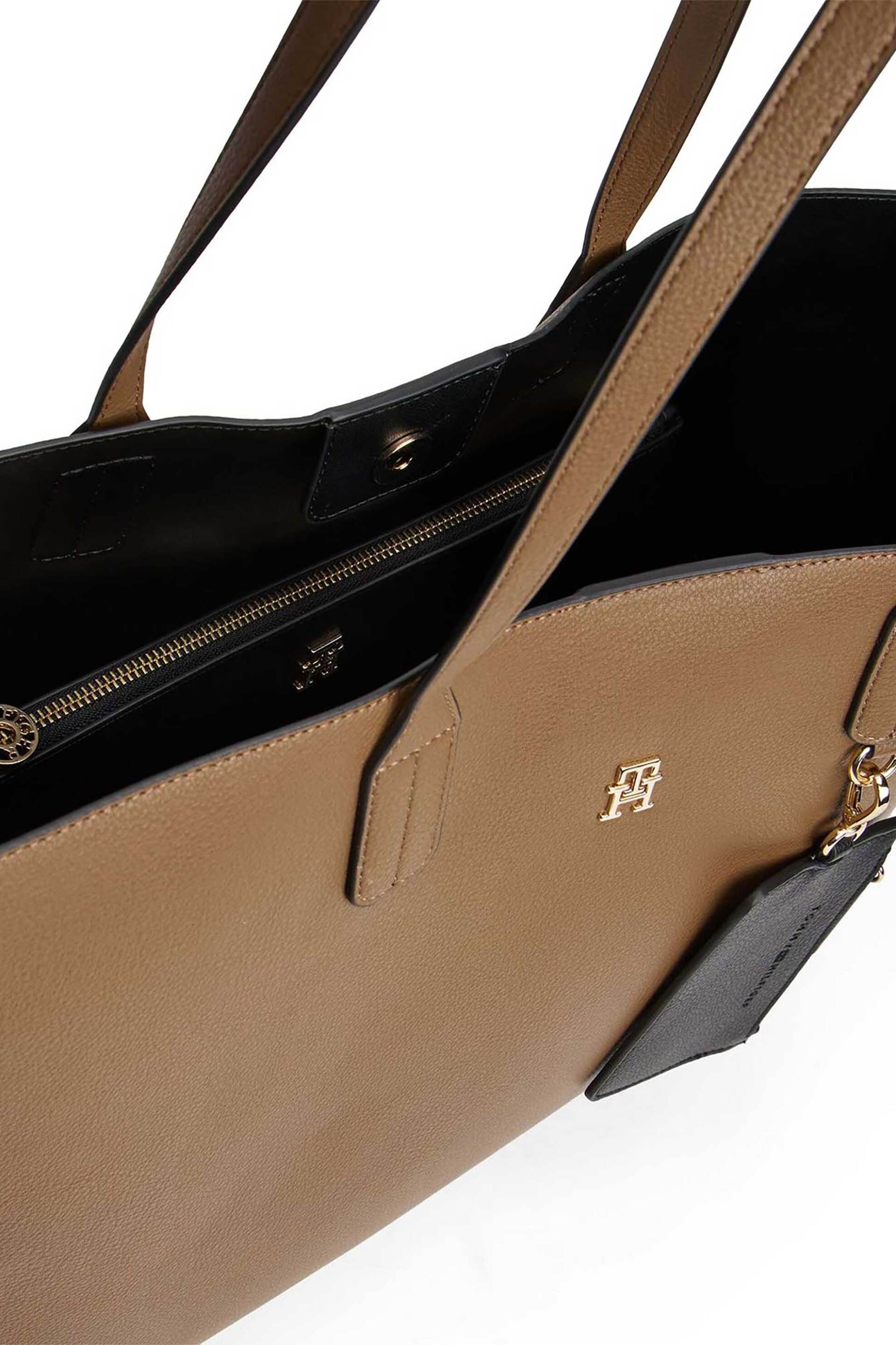 Tommy Hilfiger Γυναικεία Τσάντα Shopper με Μεταλλικό Monogram Th Icon - Aw0Aw18173 Καφέ