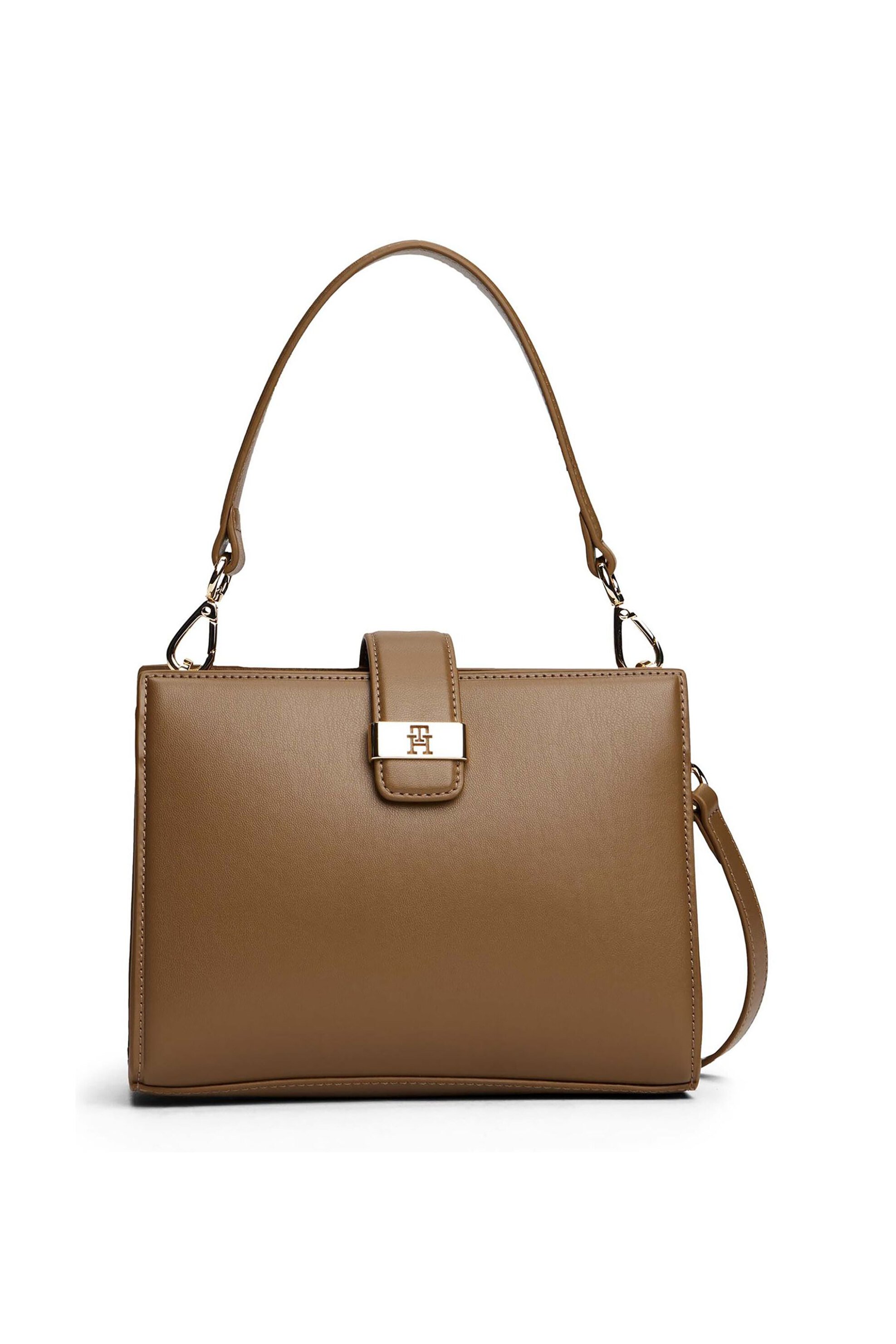 Tommy Hilfiger τσάντα χειρός με μεταλλικό λογότυπο "TH Heritage Mini Satchel" - AW0AW18286 Καφέ