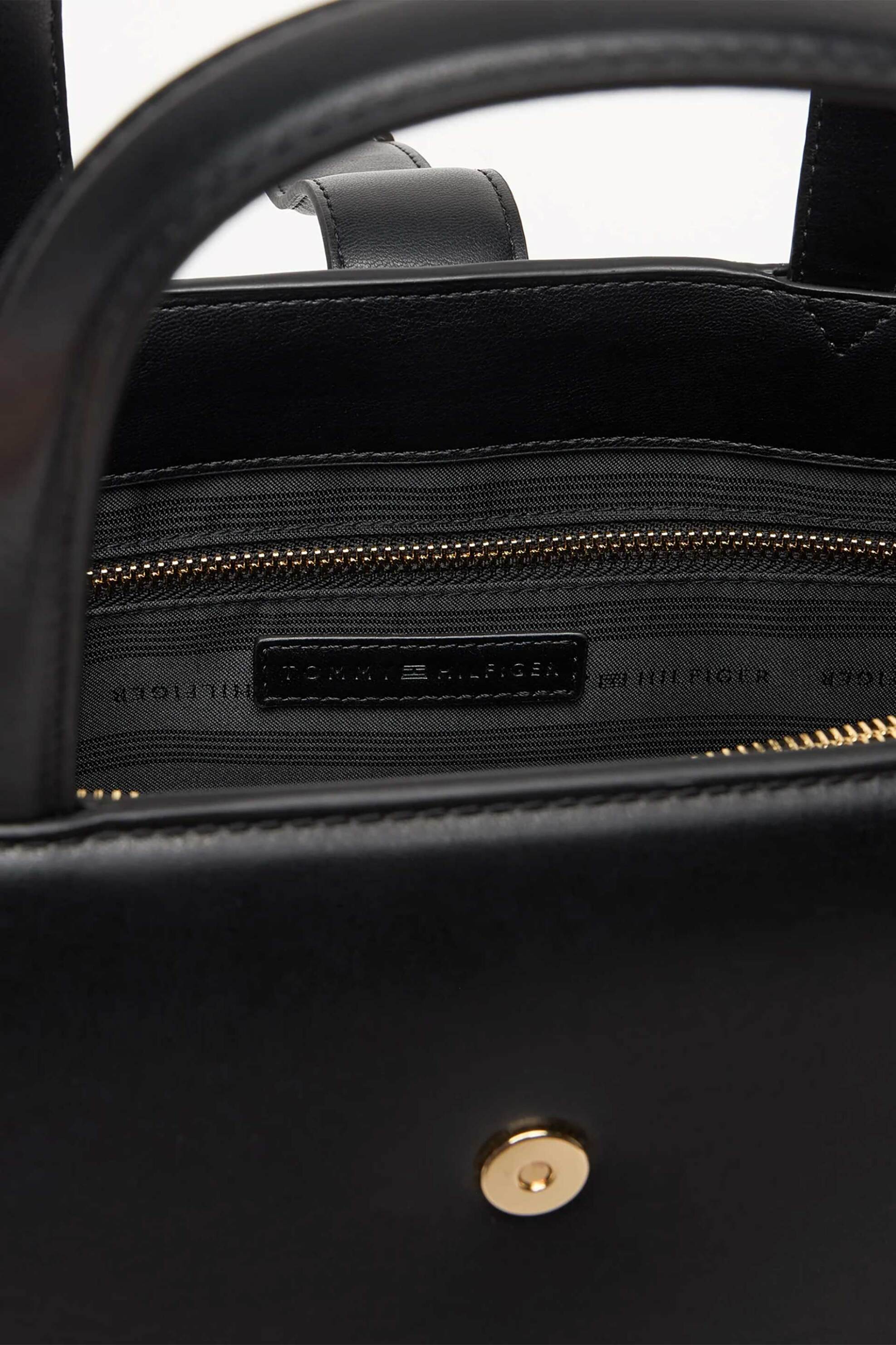 Tommy Hilfiger Τσάντα Χειρός με Μεταλλικό Λογότυπο Th Heritage Satchel - Aw0Aw18287 Μαύρο