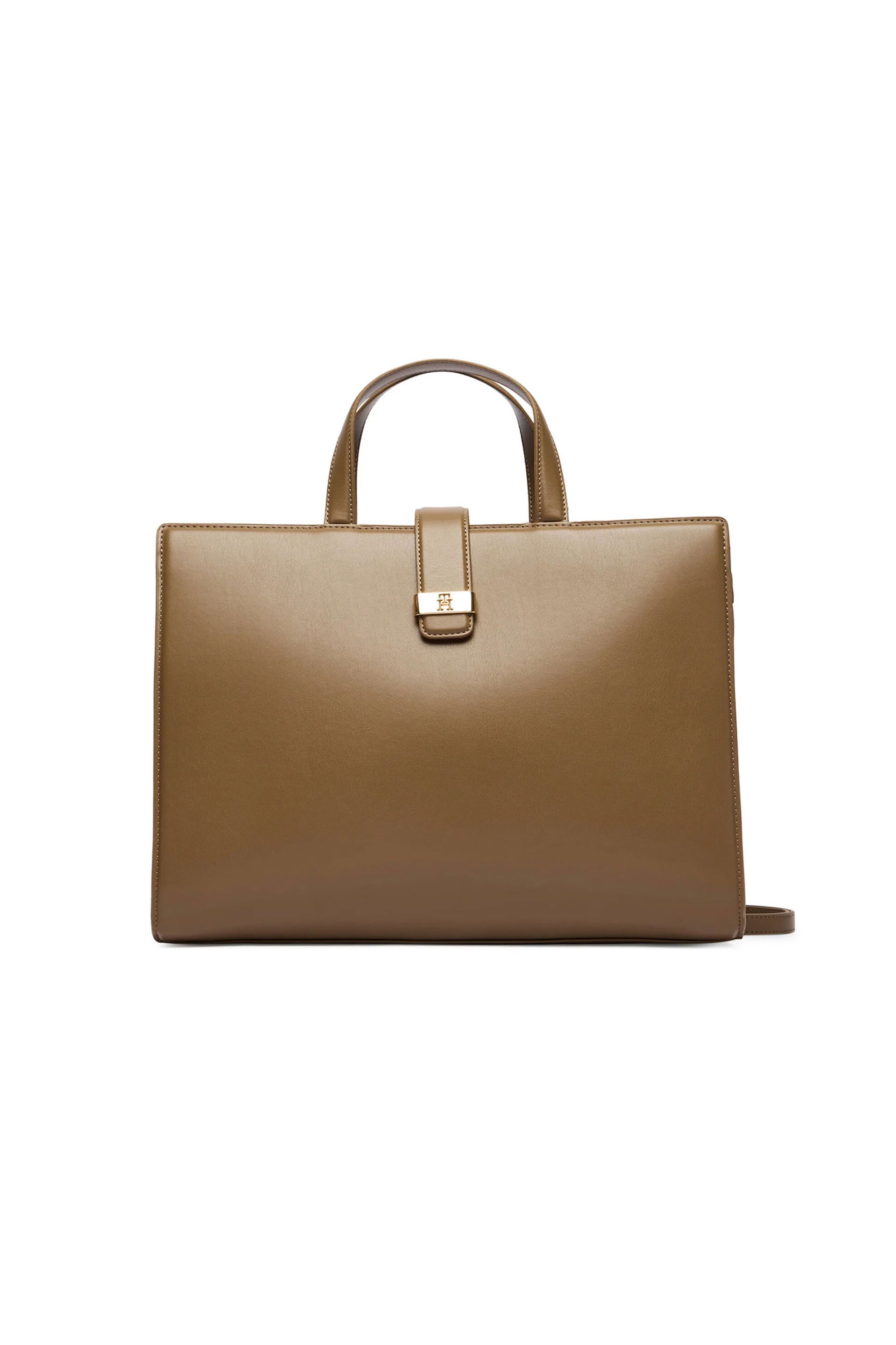 Tommy Hilfiger τσάντα χειρός με μεταλλικό λογότυπο "TH Heritage Satchel" - AW0AW18287 Καφέ