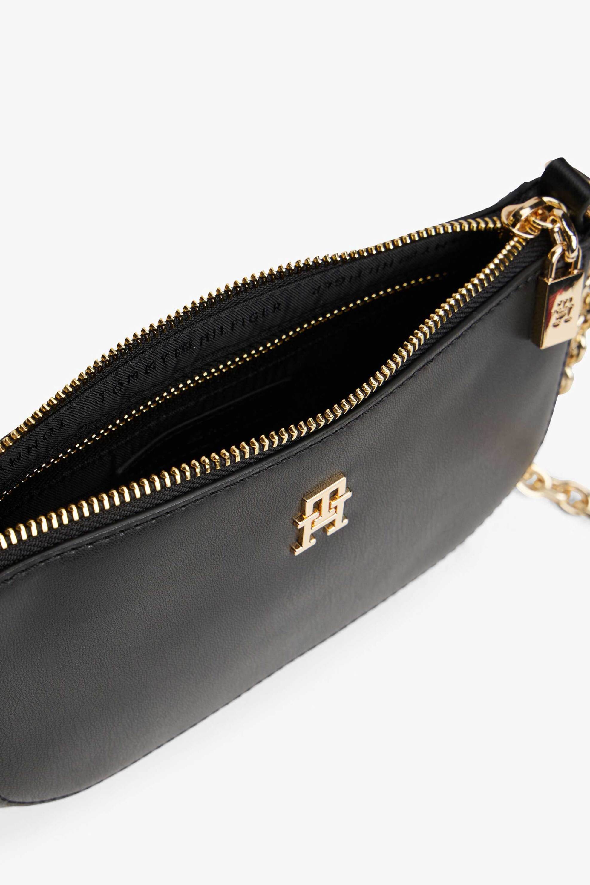 Tommy Hilfiger Γυναικείο Τσαντάκι Ώμου Crossbody με Αλυσίδα Και Μεταλλικό Μονόγραμμα Τη Glam - Aw0Aw18142 Μαύρο