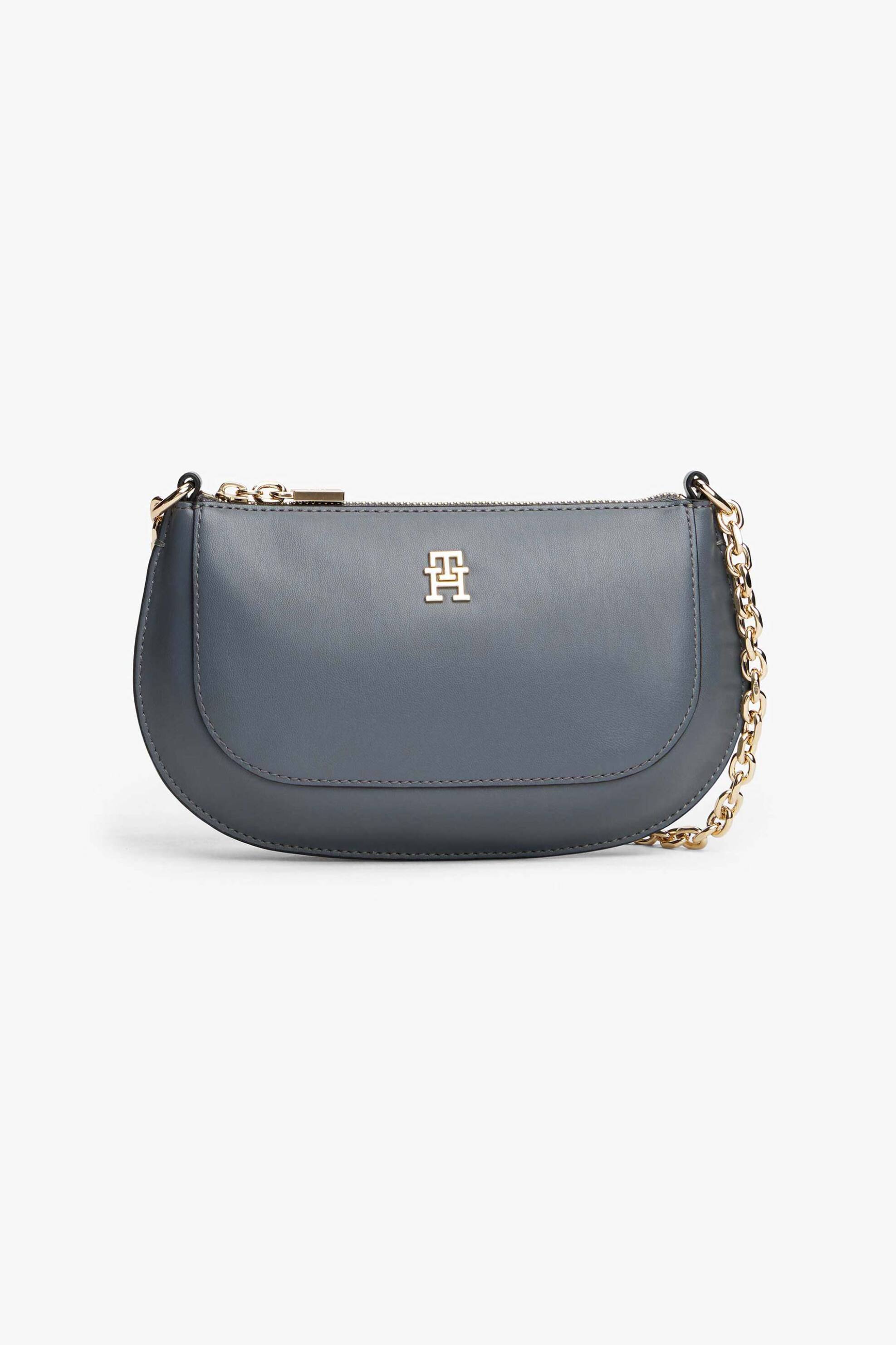 Tommy Hilfiger γυναικείο τσαντάκι ώμου/crossbody με αλυσίδα και μεταλλικό μονόγραμμα "ΤΗ Glam" - AW0AW18142 Γκρι