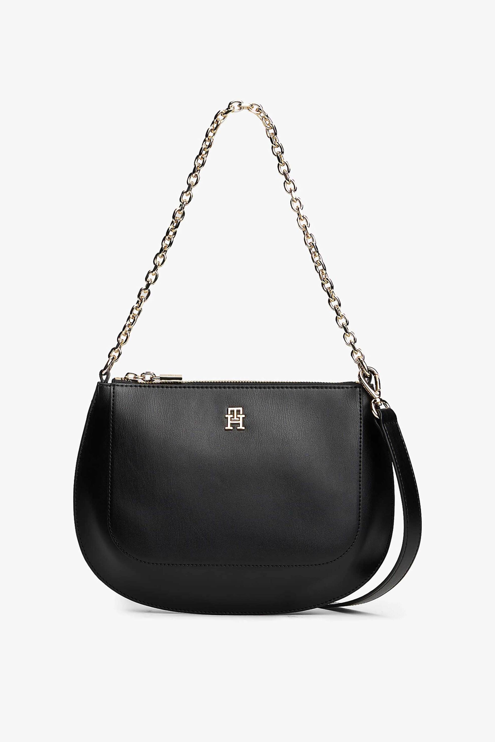 Tommy Hilfiger γυναικείο τσαντάκι ώμου/crossbody με αλυσίδα και μεταλλικό μονόγραμμα "ΤΗ Glam" - AW0AW18143 Μαύρο
