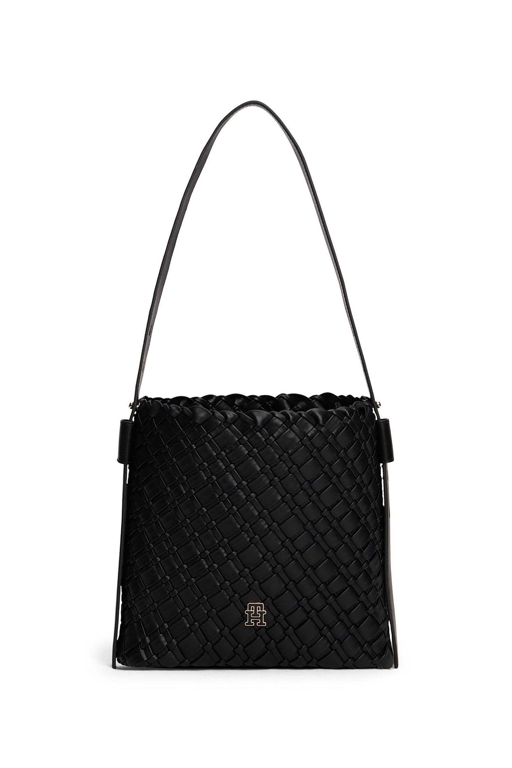 TOMMY HILFIGER Tommy Hilfiger γυναικεία τσάντα ώμου με μεταλλικό monogram και πλεκτό σχέδιο 