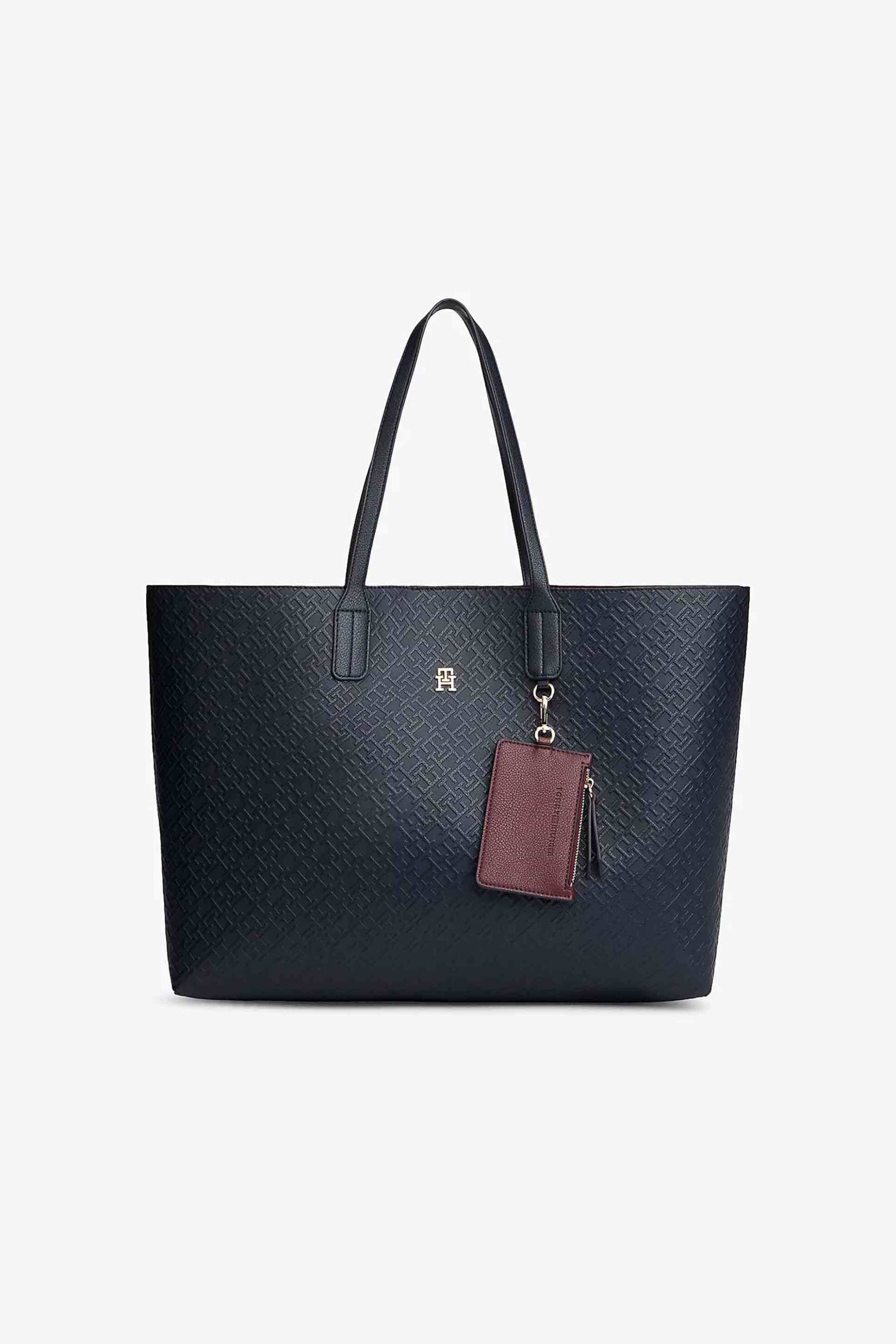 Tommy Hilfiger γυναικεία τσάντα tote με μεταλλικό μονόγραμμα "Icon" - AW0AW18174 Σκούρο Μπλε