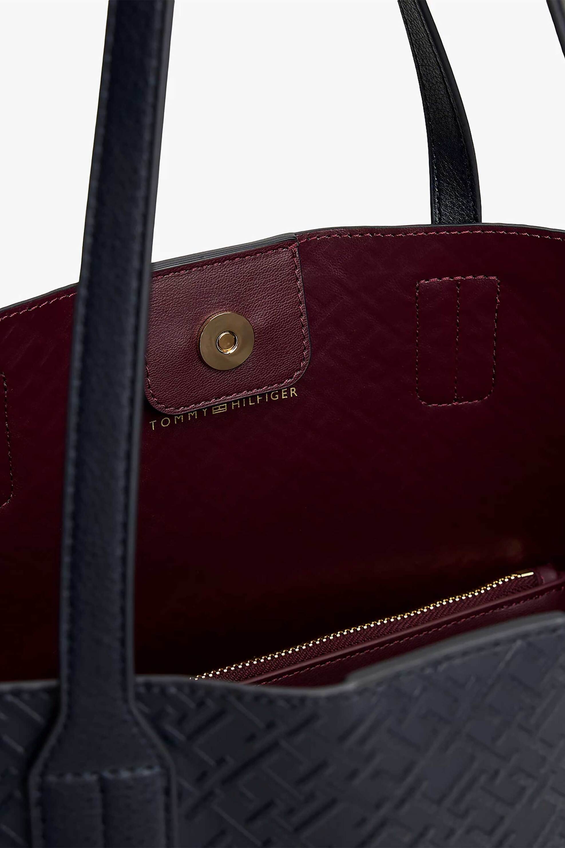 Tommy Hilfiger Γυναικεία Τσάντα Tote με Μεταλλικό Μονόγραμμα Icon - Aw0Aw18174 Σκούρο Μπλε