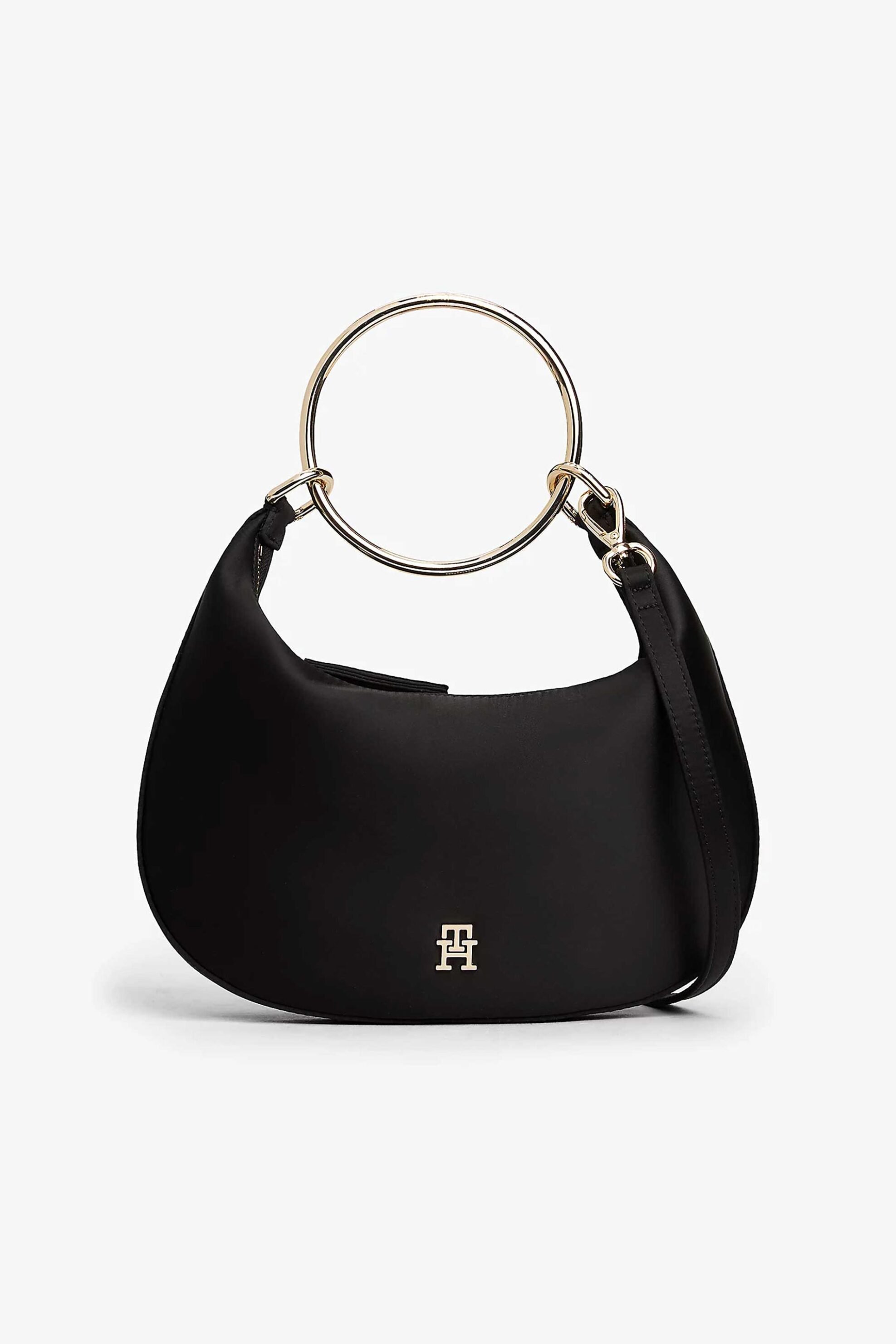 Tommy Hilfiger γυναικεία τσάντα χειρός hobo με μεταλλικό monogram "TH Bright Bracelet" - AW0AW18236 Μαύρο