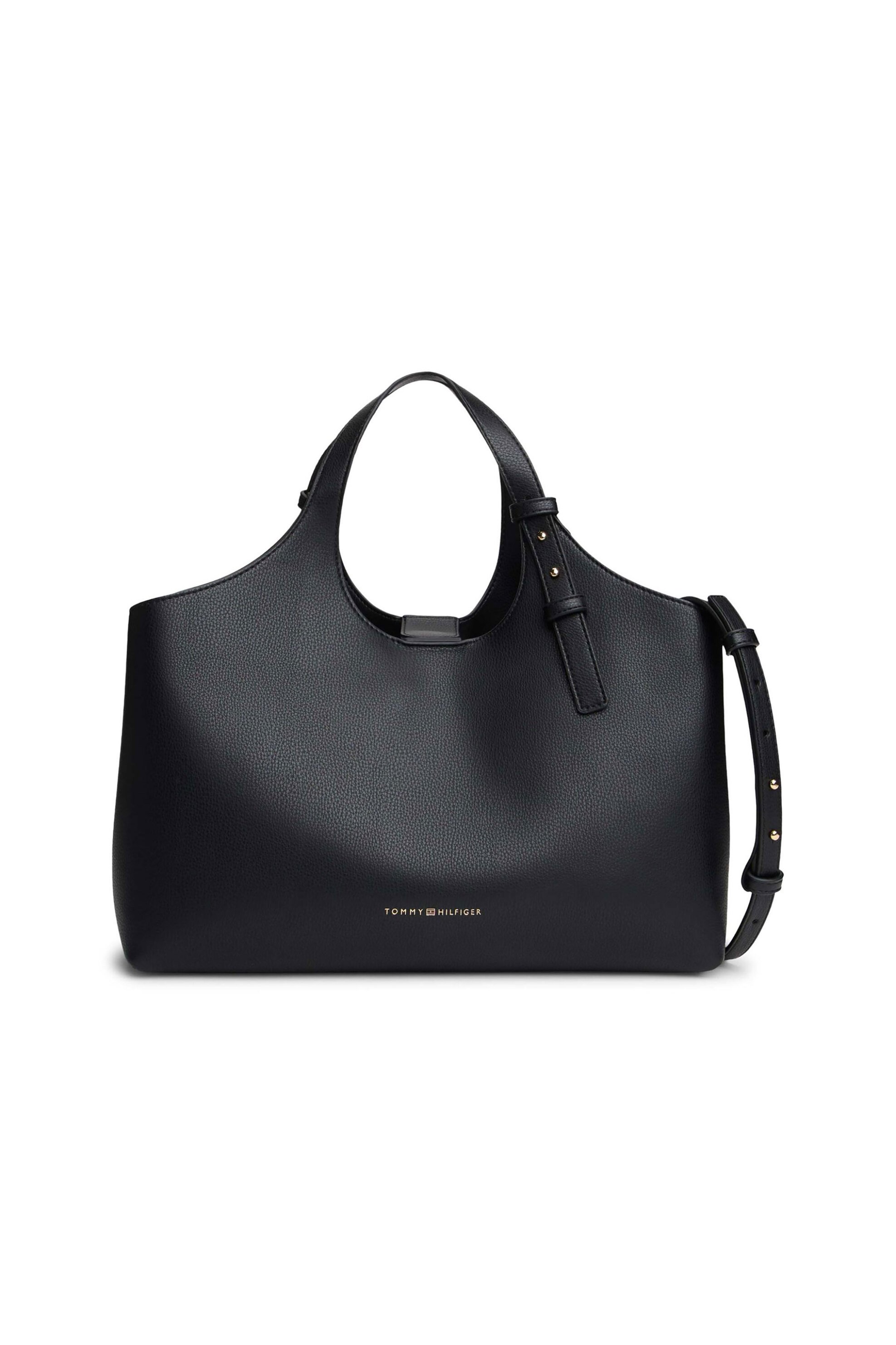 Tommy Hilfiger τσάντα χειρός με μεταλλικό λογότυπο "TH Logo Satchel" - AW0AW18282 Μαύρο