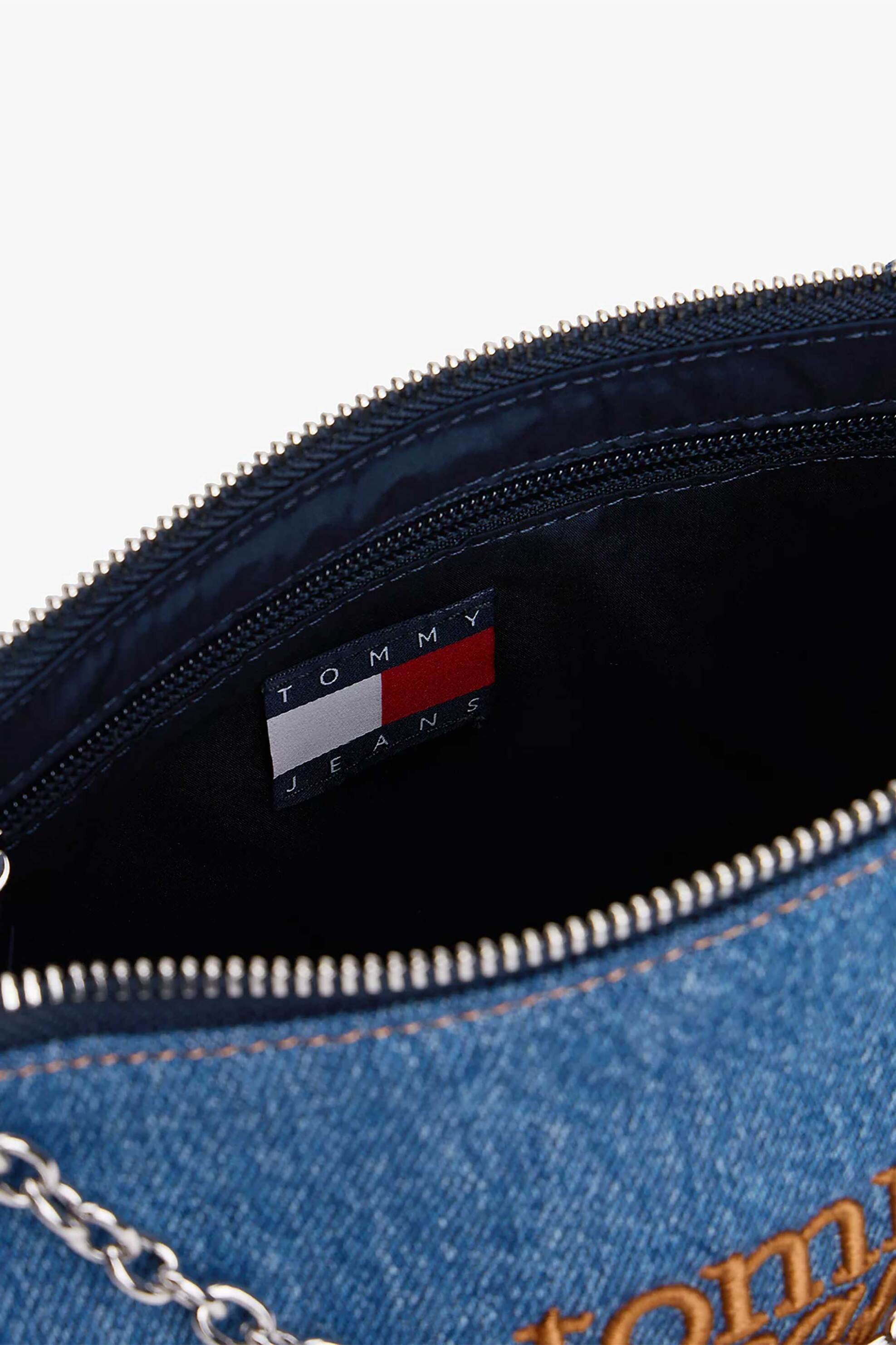 Tommy Hilfiger Γυναικεία Τσάντα Ώμου Denim με Ανάγλυφο Λογότυπο - Aw0Aw18575 Blue