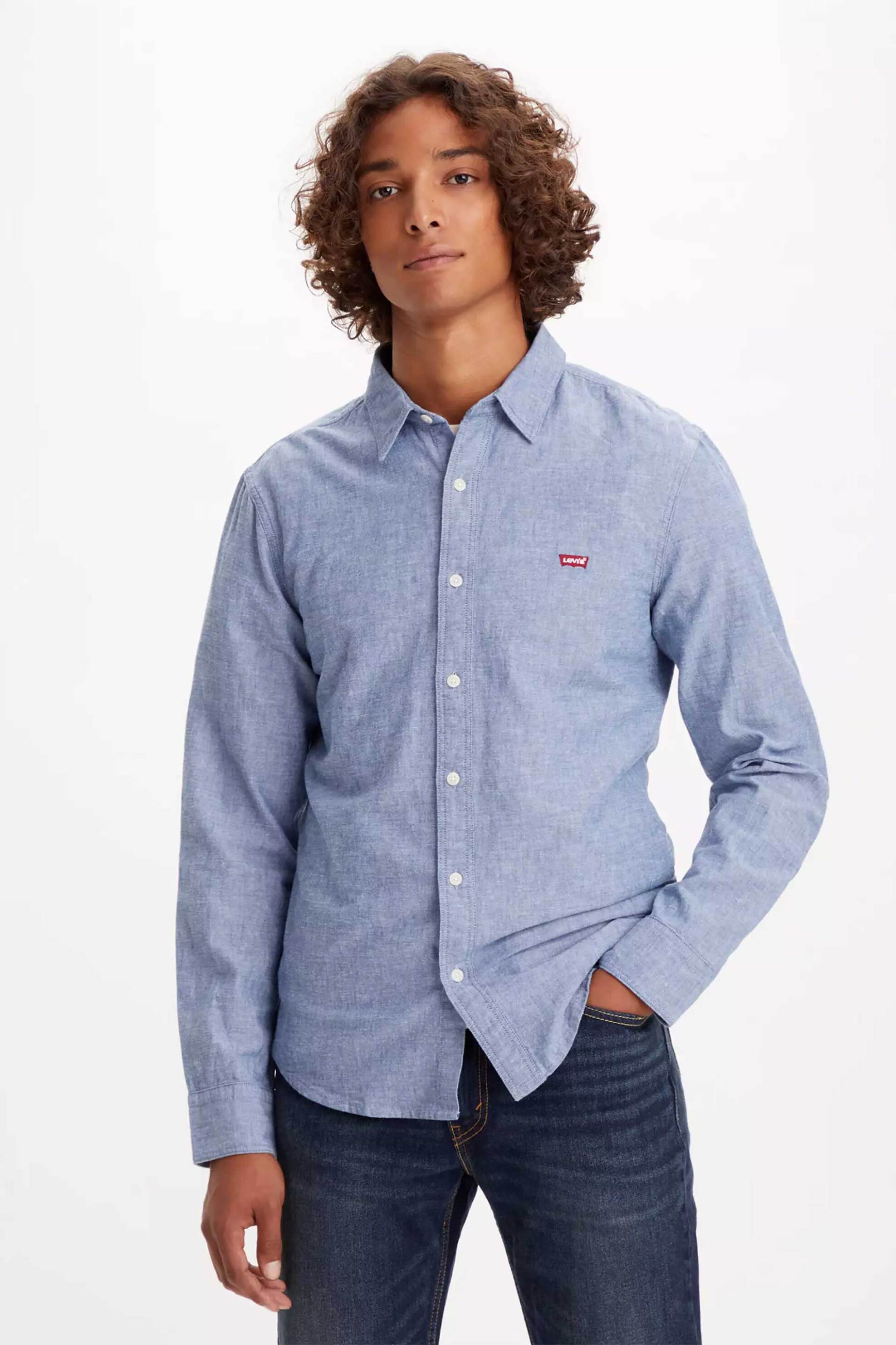 Levi's® ανδρικό πουκάμισο μονόχρωμο με λογότυπο Slim Fit "Battery Housemark" - 866250017 Μπλε Ανοιχτό
