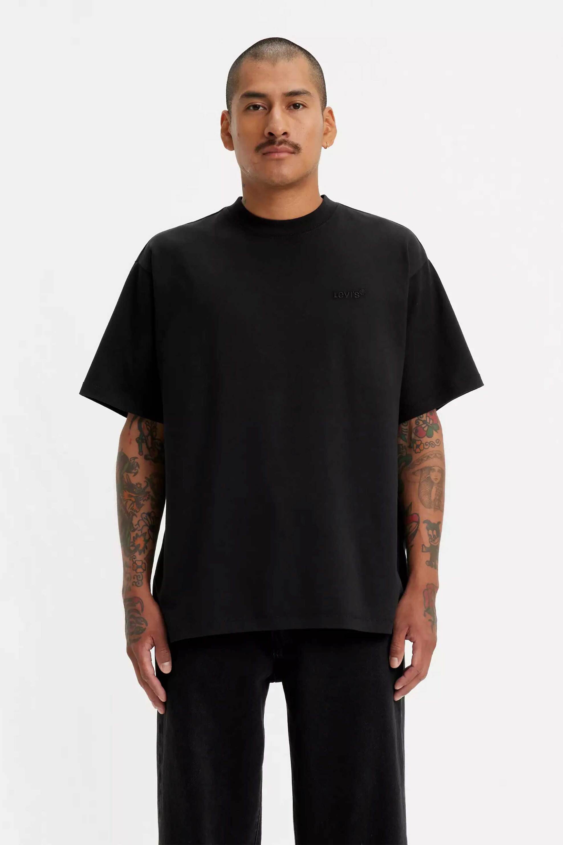 Levi's® ανδρικό T-shirt μονόχρωμο με ανάγλυφο λογότυπο Relaxed Fit - A06370001 Μαύρο