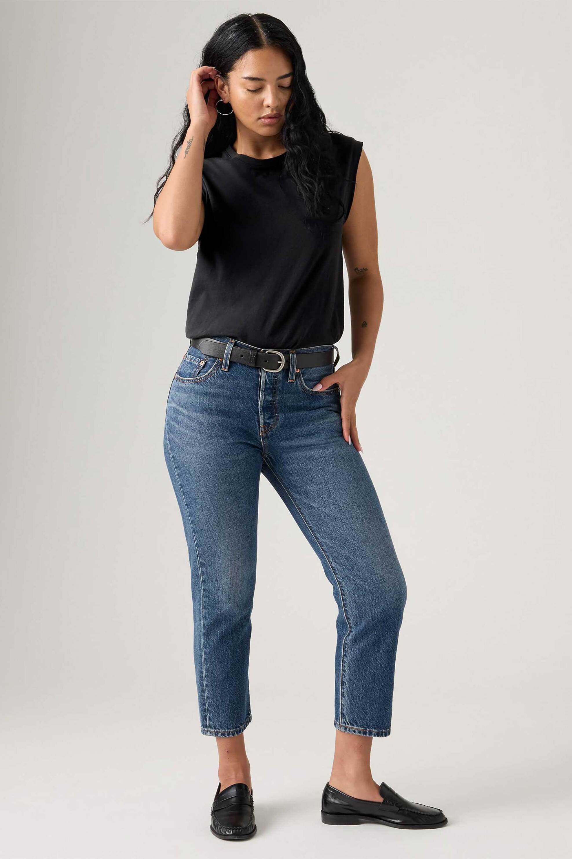 Levi's® γυναικείο τζιν παντελόνι ψηλόμεσο cropped πεντάτσεπο Straight Fit "501®"
