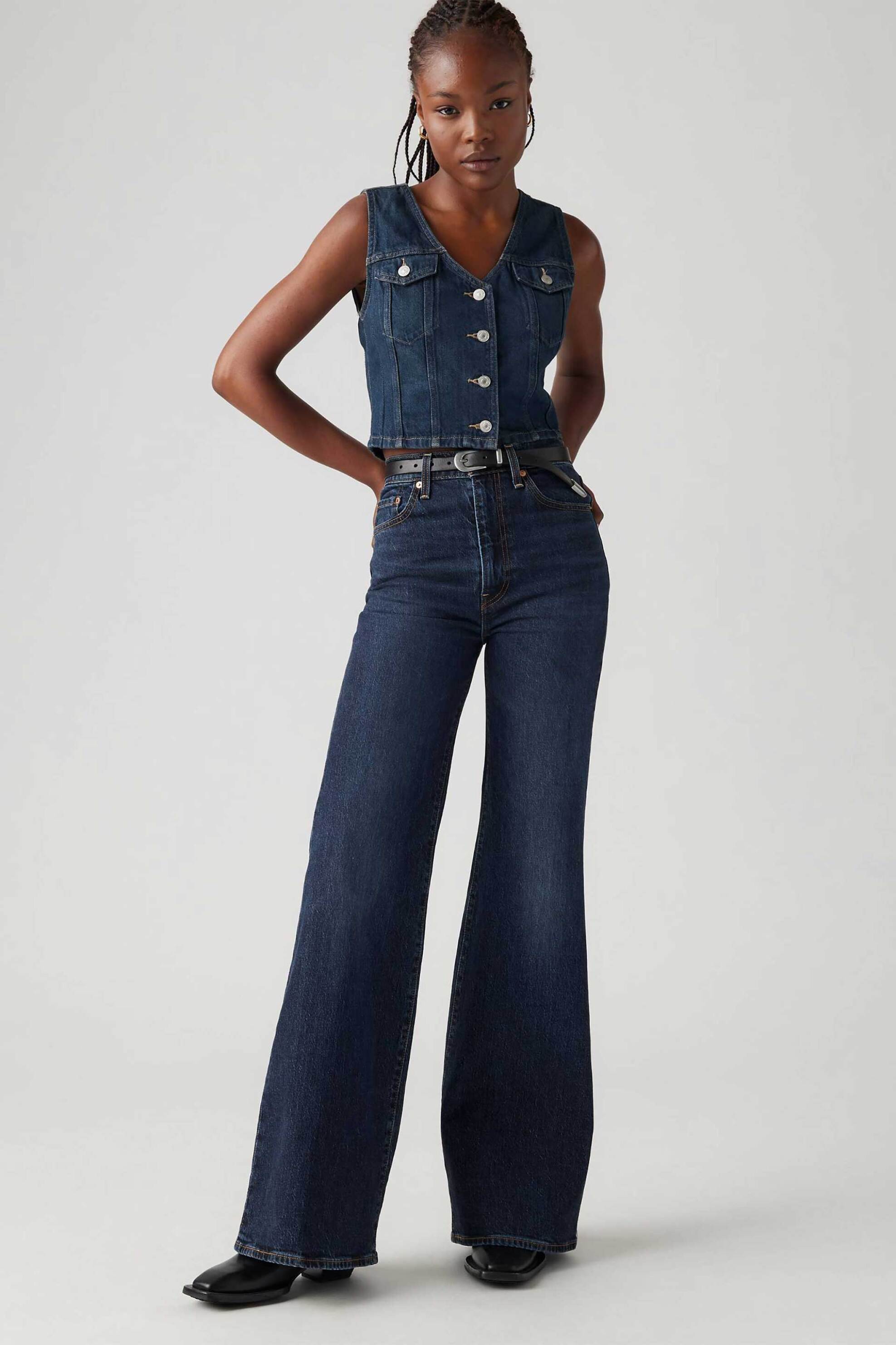 Levi's® γυναικείο τζιν παντελόνι ψηλόμεσο πεντάτσεπο Flared Cut "Ribcage Bell" - A75030008 Denim Blue Σκούρο