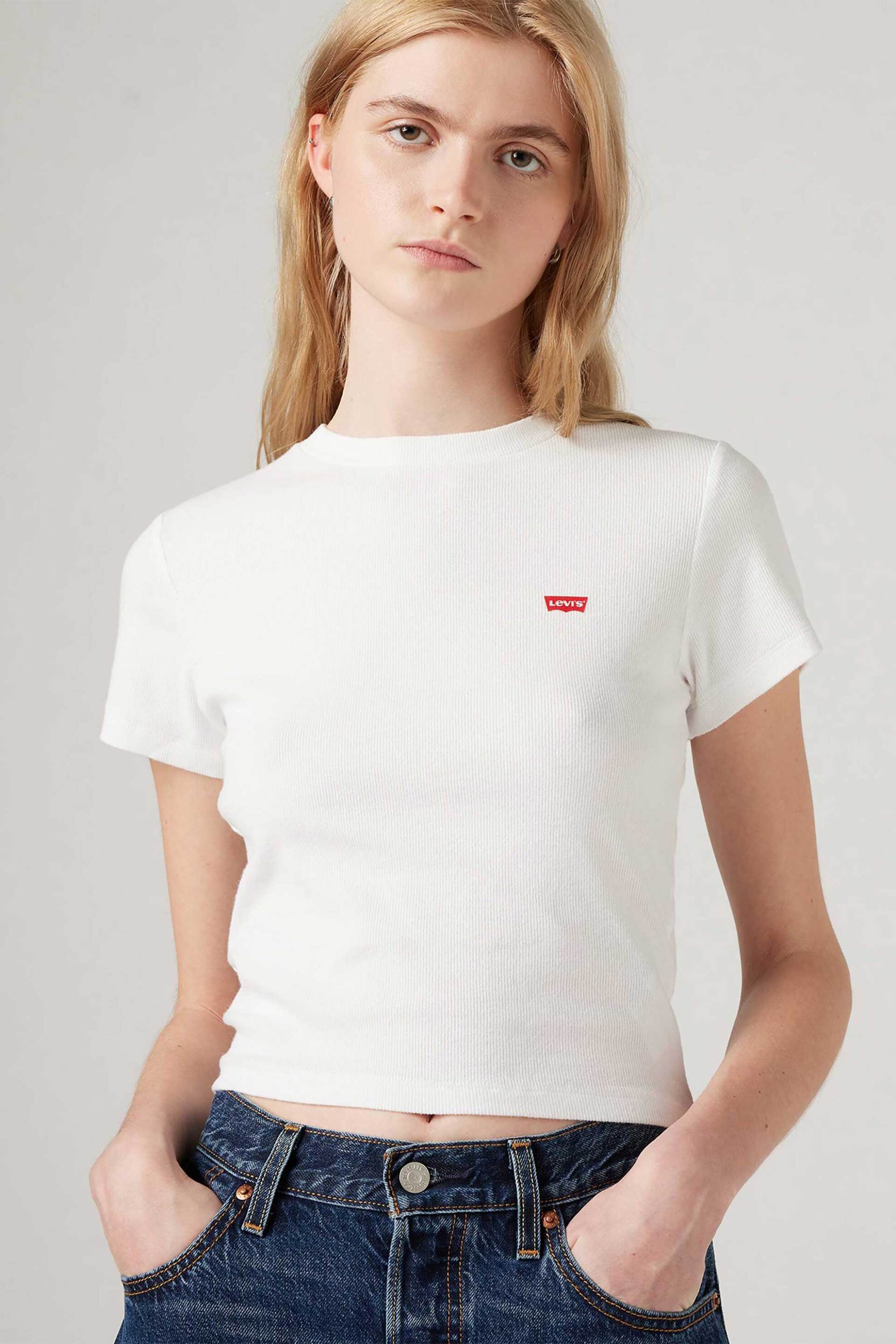 Levi's® γυναικείο T-shirt cropped με λογότυπο Slim Fit "Essential Sporty" - A74190013 Λευκό