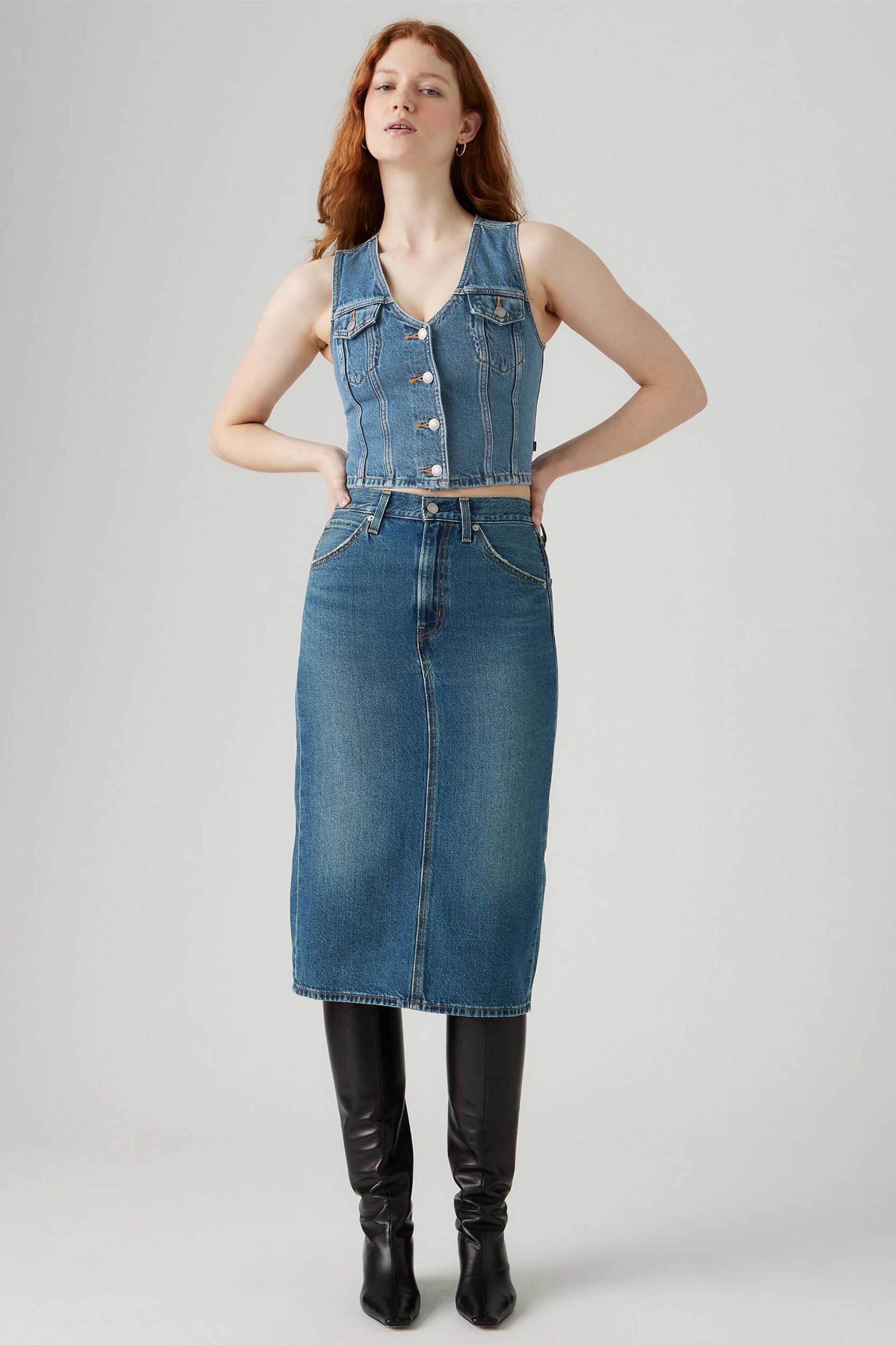 Levi's® γυναικεία midi φούστα denim ψηλόμεση πεντάτσεπη Slim Fit - 001VH0006 Denim Blue