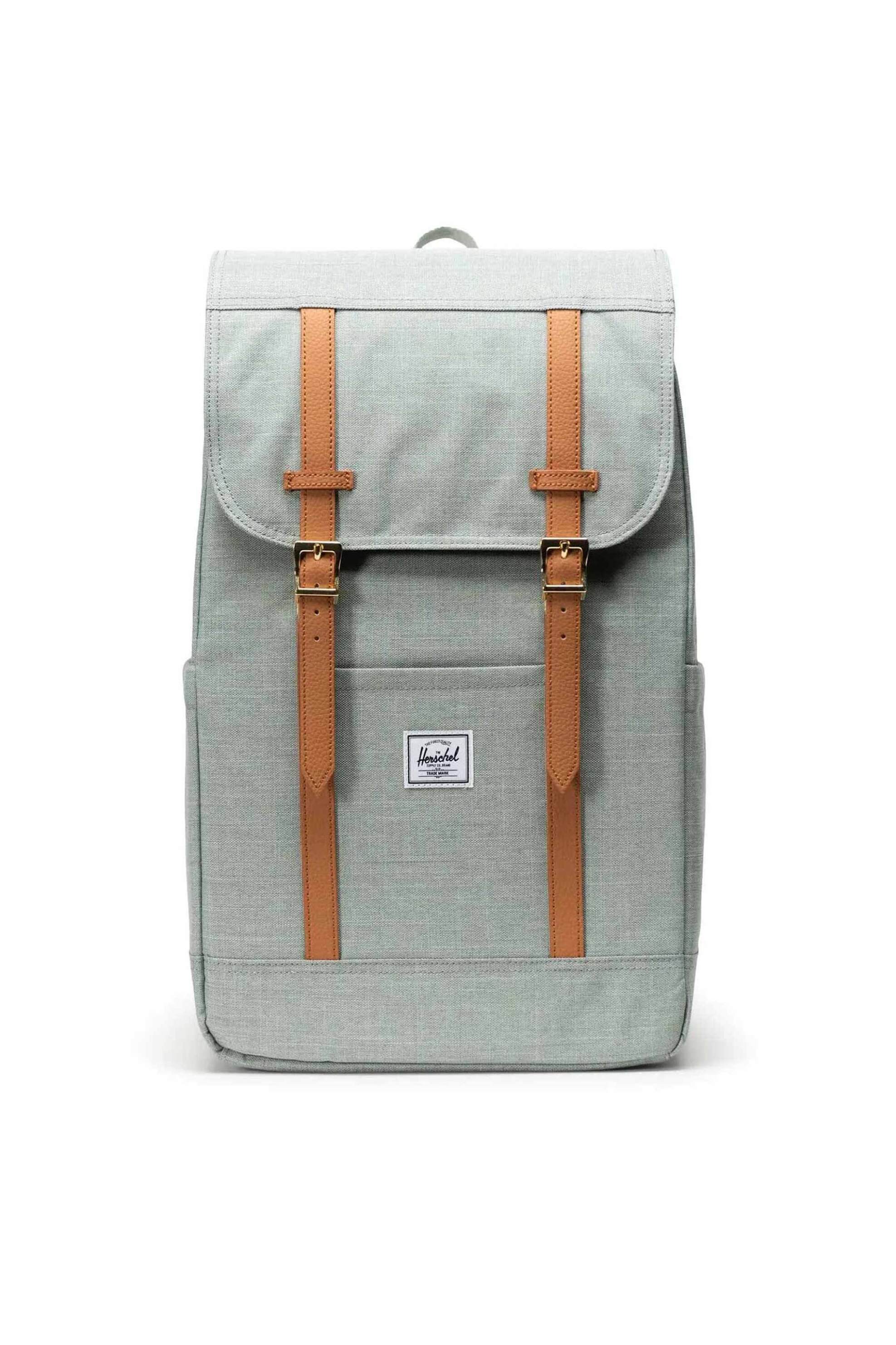 Herschel unisex backpack μονόχρωμο με contrast logo patch "Retreat™" 23 L - 66UBCL01924 Πράσινο Ανοιχτό