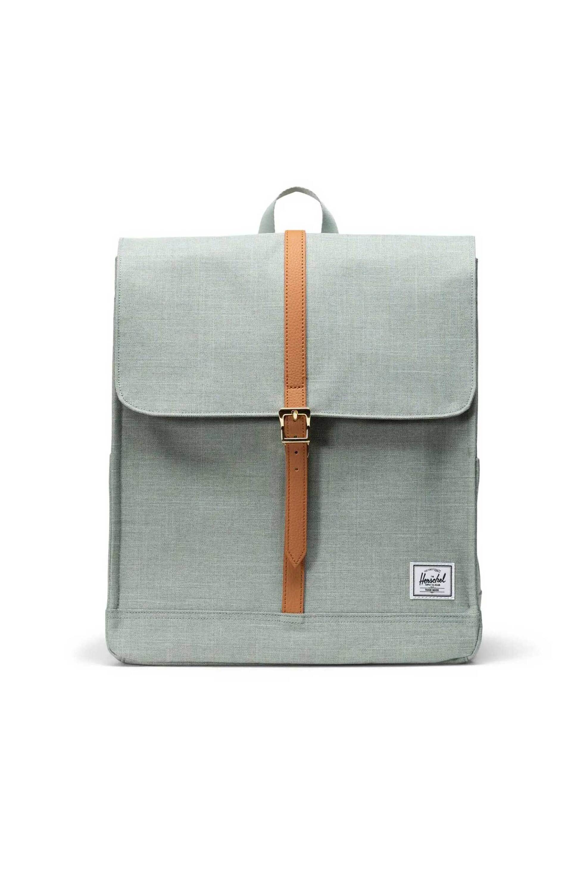 Herschel unisex backpack μονόχρωμο με contrast logo patch "City" 16 L - 66UBCL01946 Πράσινο Ανοιχτό