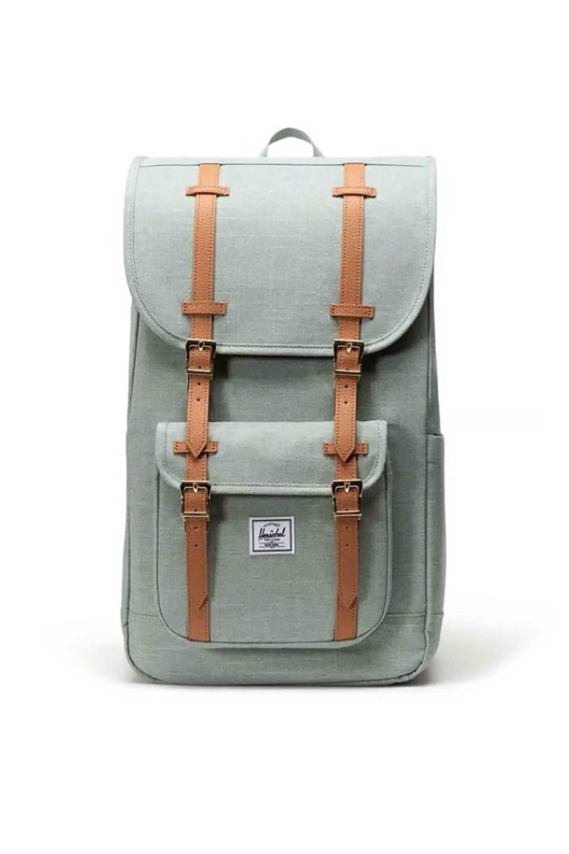 Herschel unisex backpack μονόχρωμο με contrast logo patch "Little America Mid™" 21 L - 66UBCL01919 Πράσινο Ανοιχτό