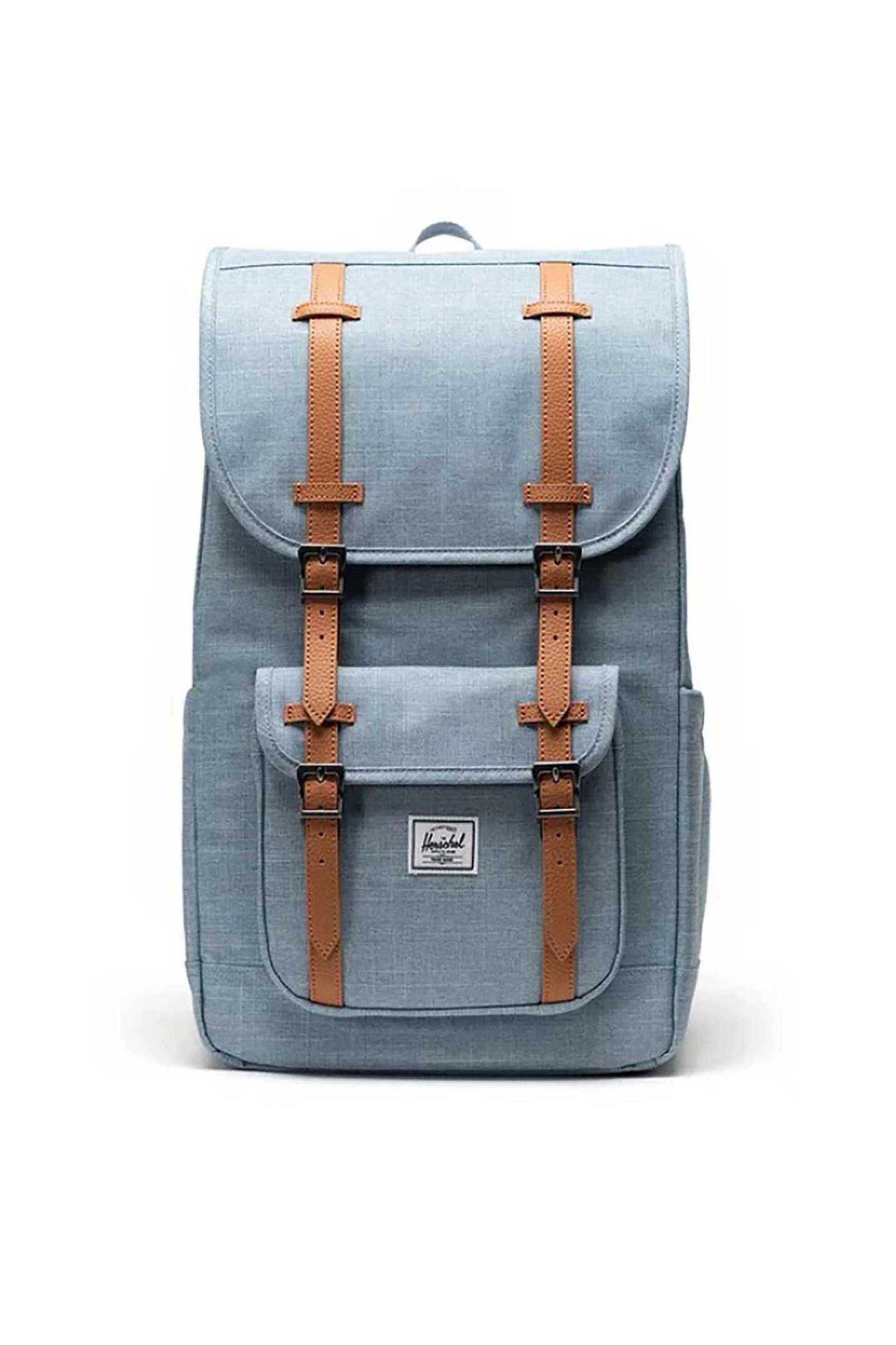Herschel unisex backpack μονόχρωμο με contrast logo patch "Little America Mid™" 21 L - 66UBCL01996 Μπλε Ανοιχτό