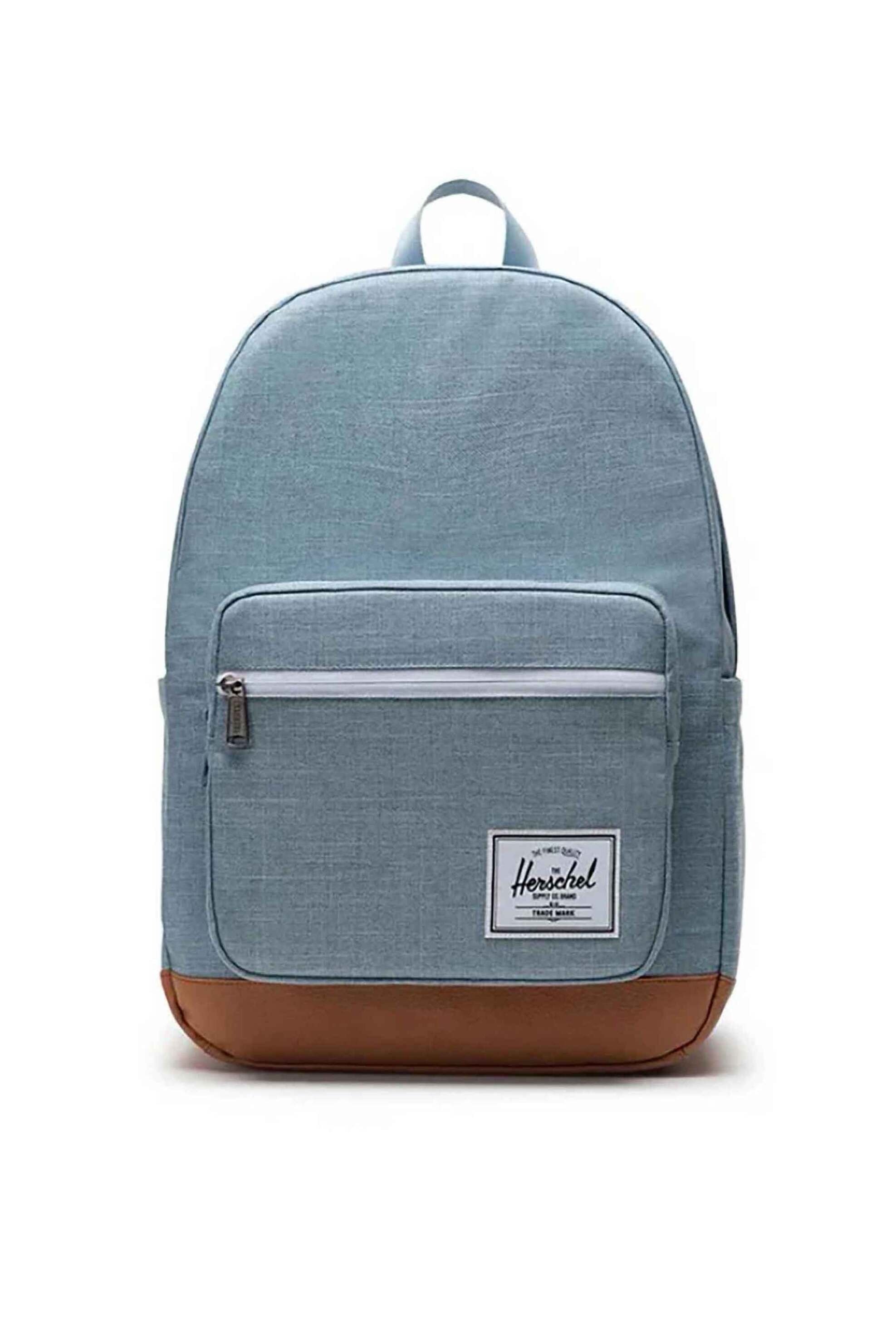Herschel unisex backpack μονόχρωμο με contrast logo patch "Pop Quiz™" 25 L - 66UBCL02000 Μπλε Ανοιχτό
