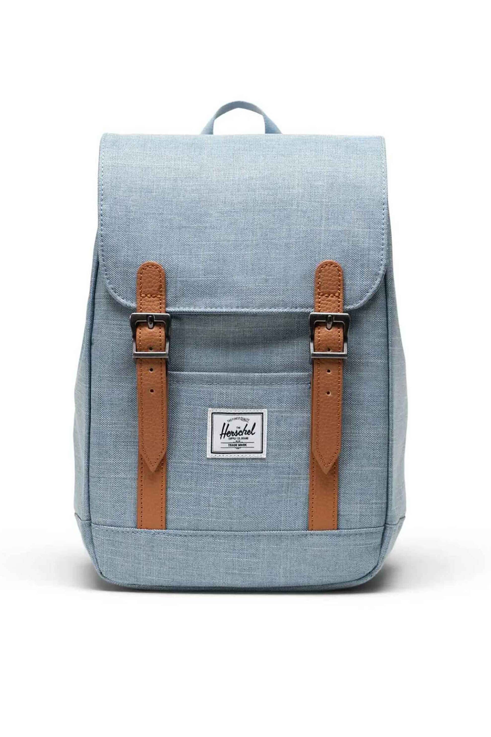 Herschel unisex backpack μονόχρωμο με contrast logo patch "Retreat™ Mini" 10 L - 66UBCL02011 Μπλε Ανοιχτό
