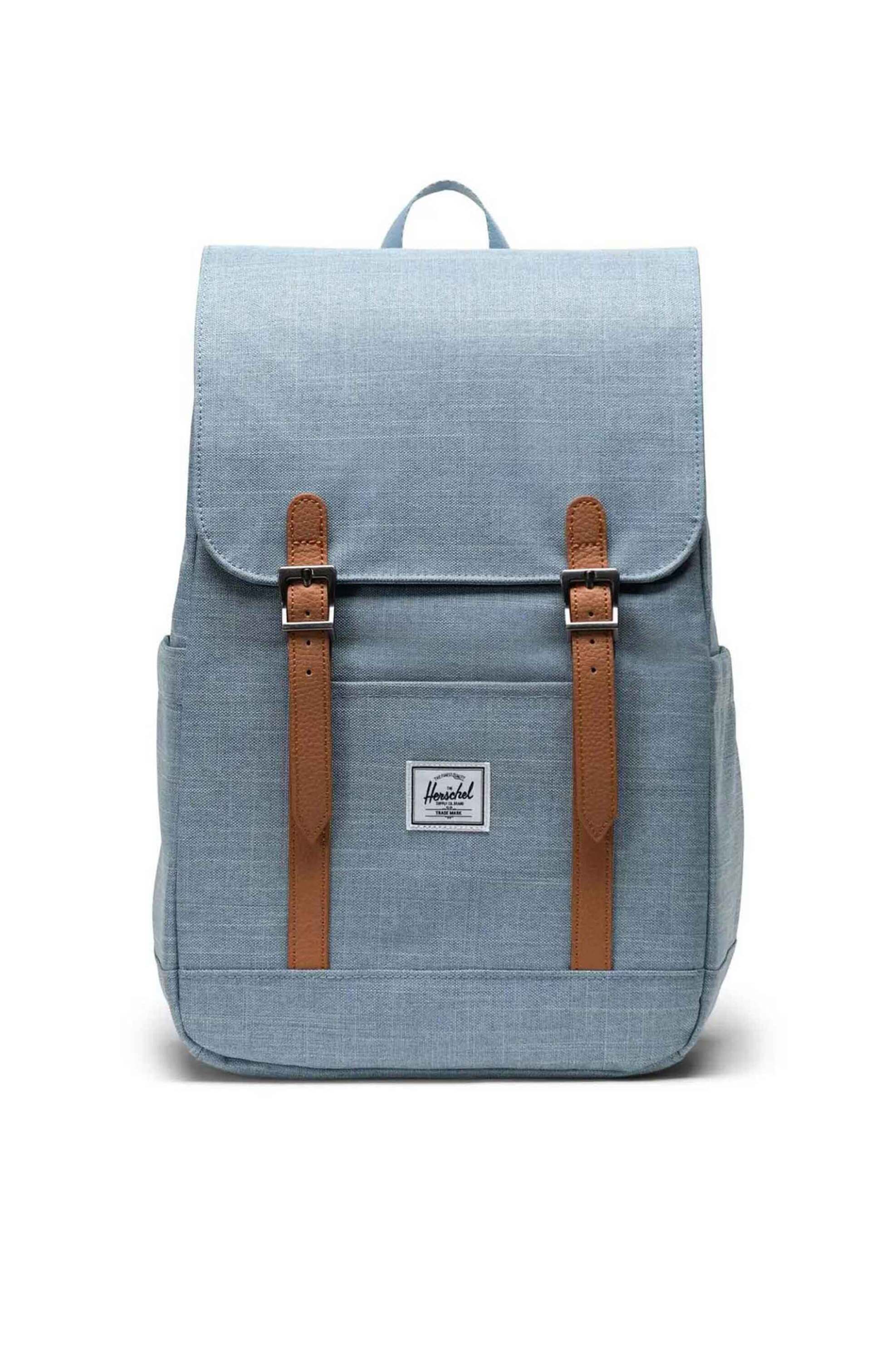 Herschel unisex backpack μονόχρωμο με contrast logo patch "Retreat™ Small" 17 L - 66UBCL02005 Μπλε Ανοιχτό
