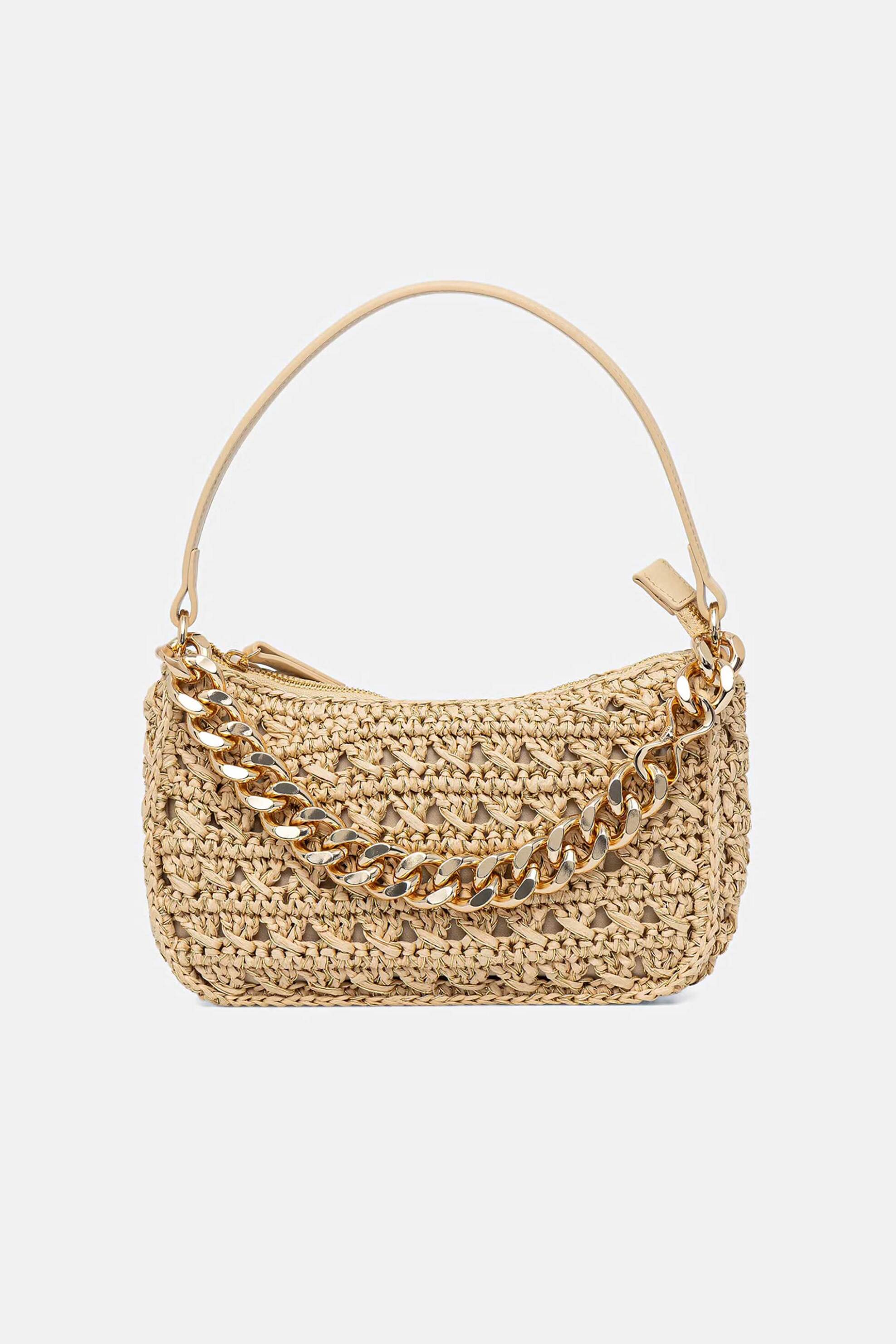 TWINSET Twinset γυναικεία τσάντα hobo με επιχρυσωμένη αλυσίδα - 261TD8081 Μπεζ
