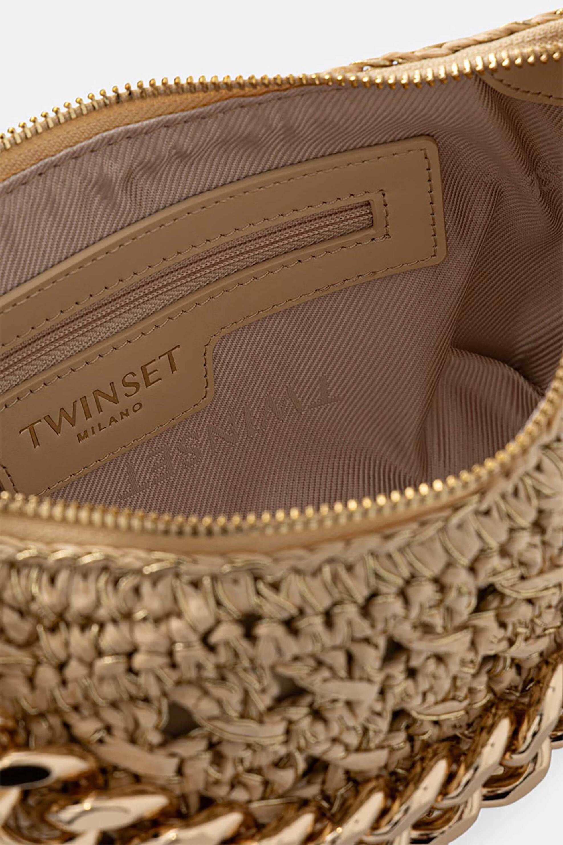 TWINSET Twinset γυναικεία τσάντα hobo με επιχρυσωμένη αλυσίδα - 261TD8081 Μπεζ - 3