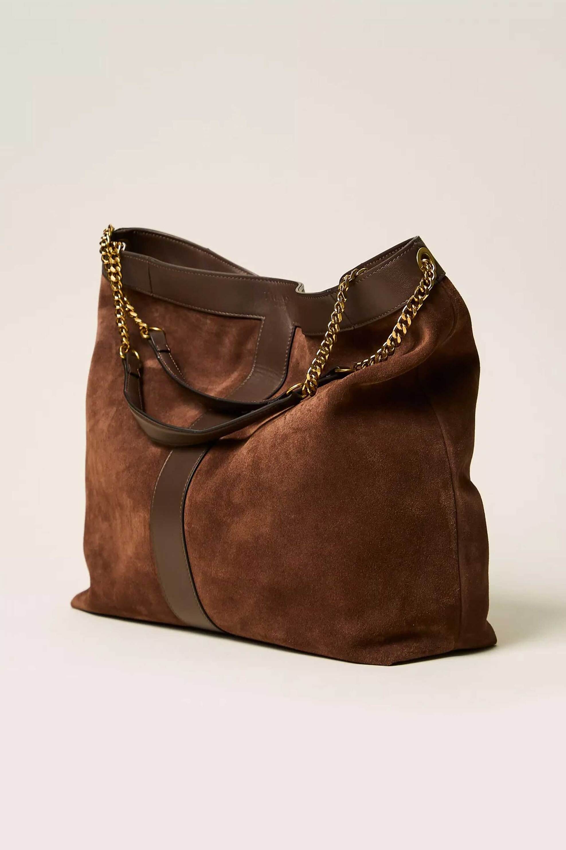 Twinset γυναικεία τσάντα ώμου suede hobo - 262TD8160 Καφέ