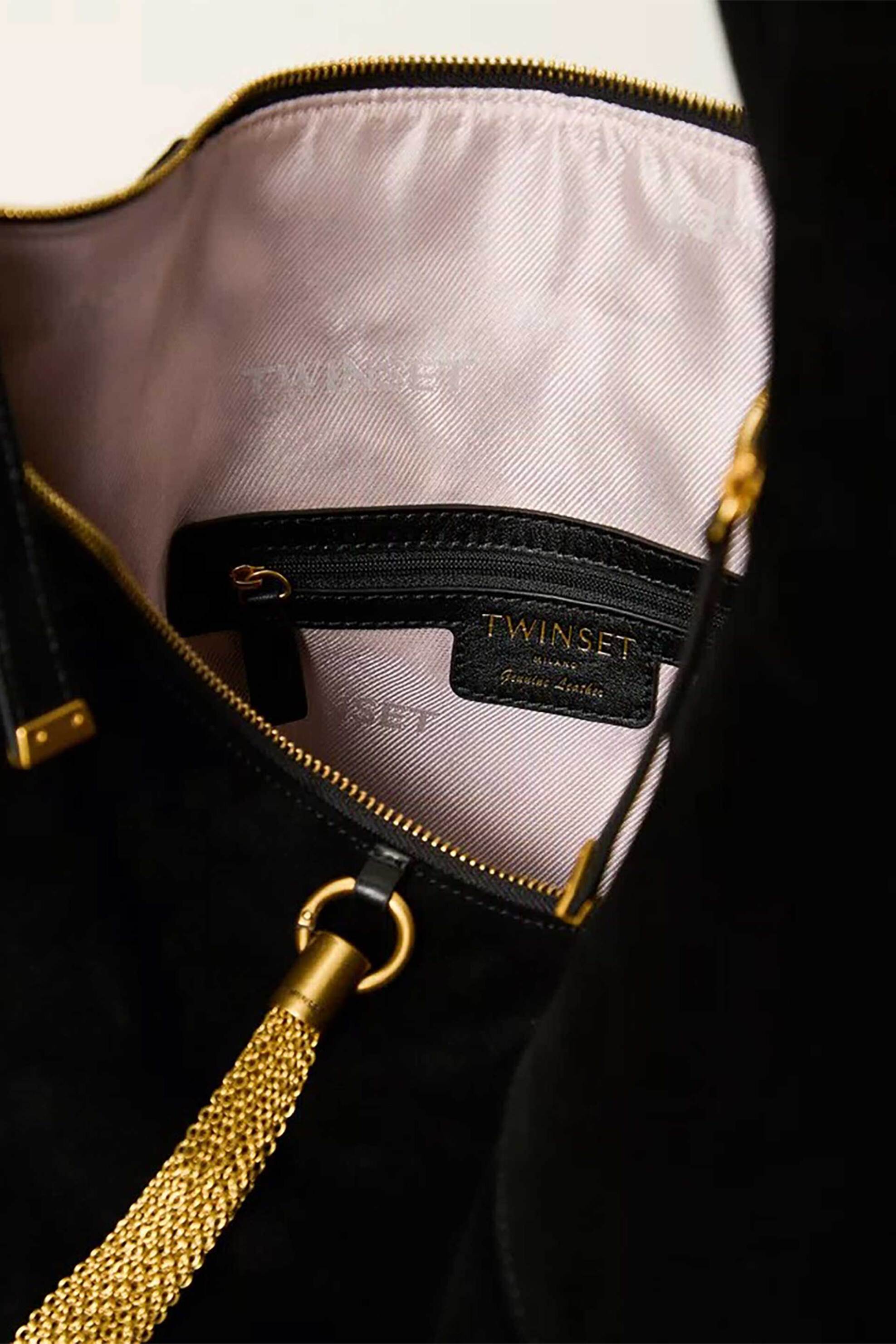 TWINSET Twinset γυναικεία τσάντα ώμου hobo με μεταλλική φούντα - 262TD8210 Μαύρο - 4