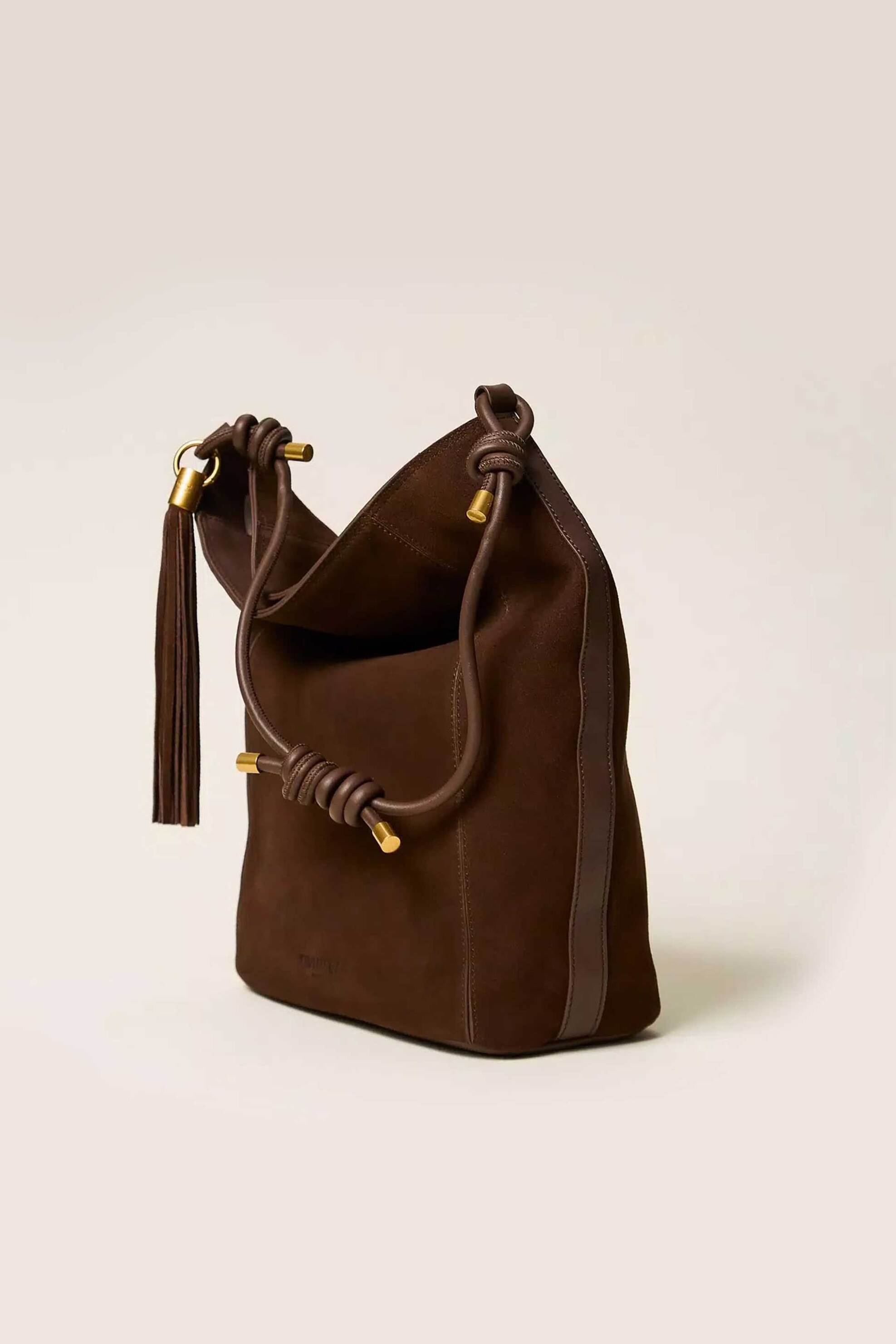 Twinset γυναικεία τσάντα ώμου suede bucket - 262TD8230 Καφέ