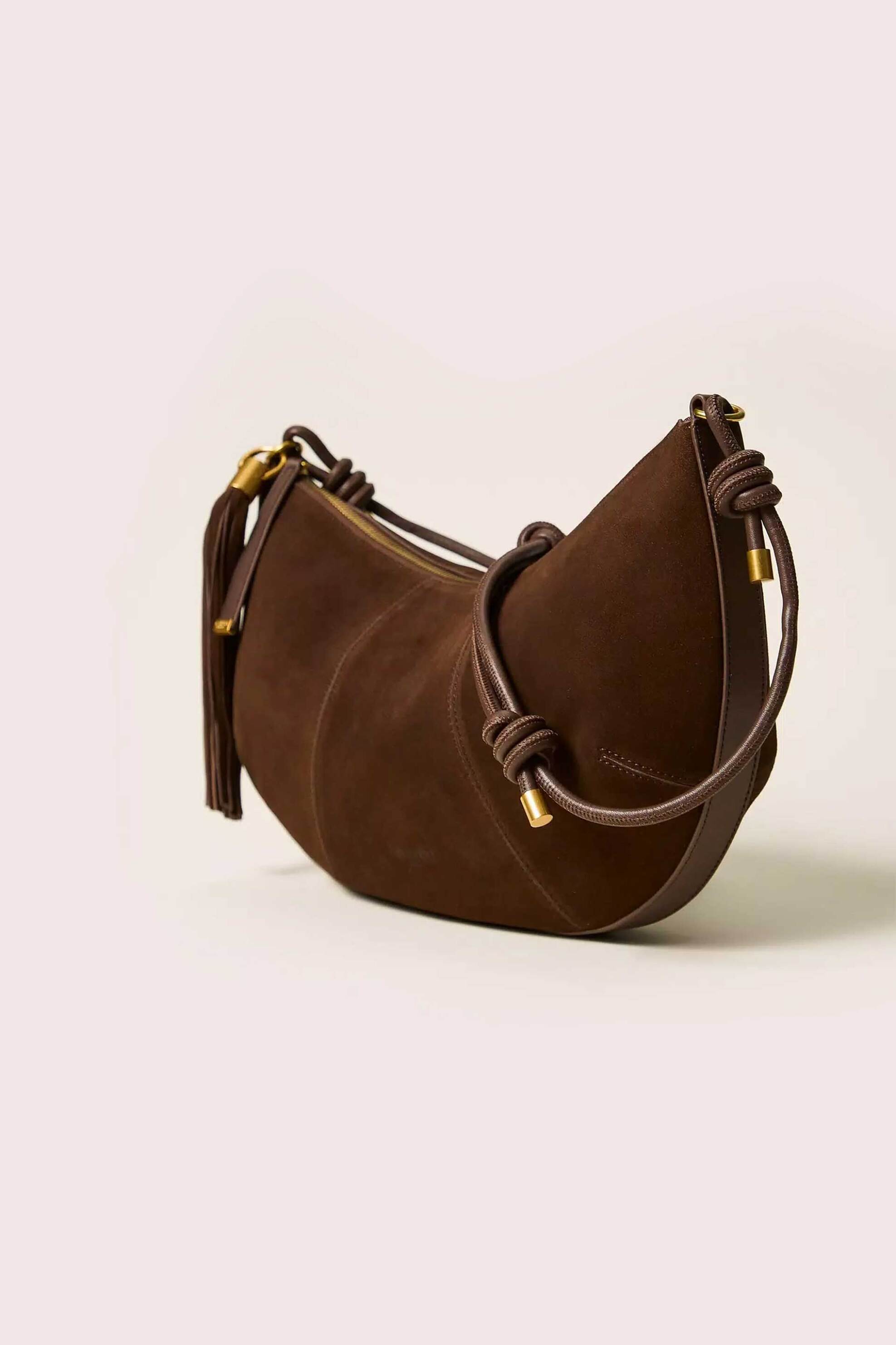 Twinset γυναικεία τσάντα ώμου hobo με φούντα - 262TD8231 Καφέ