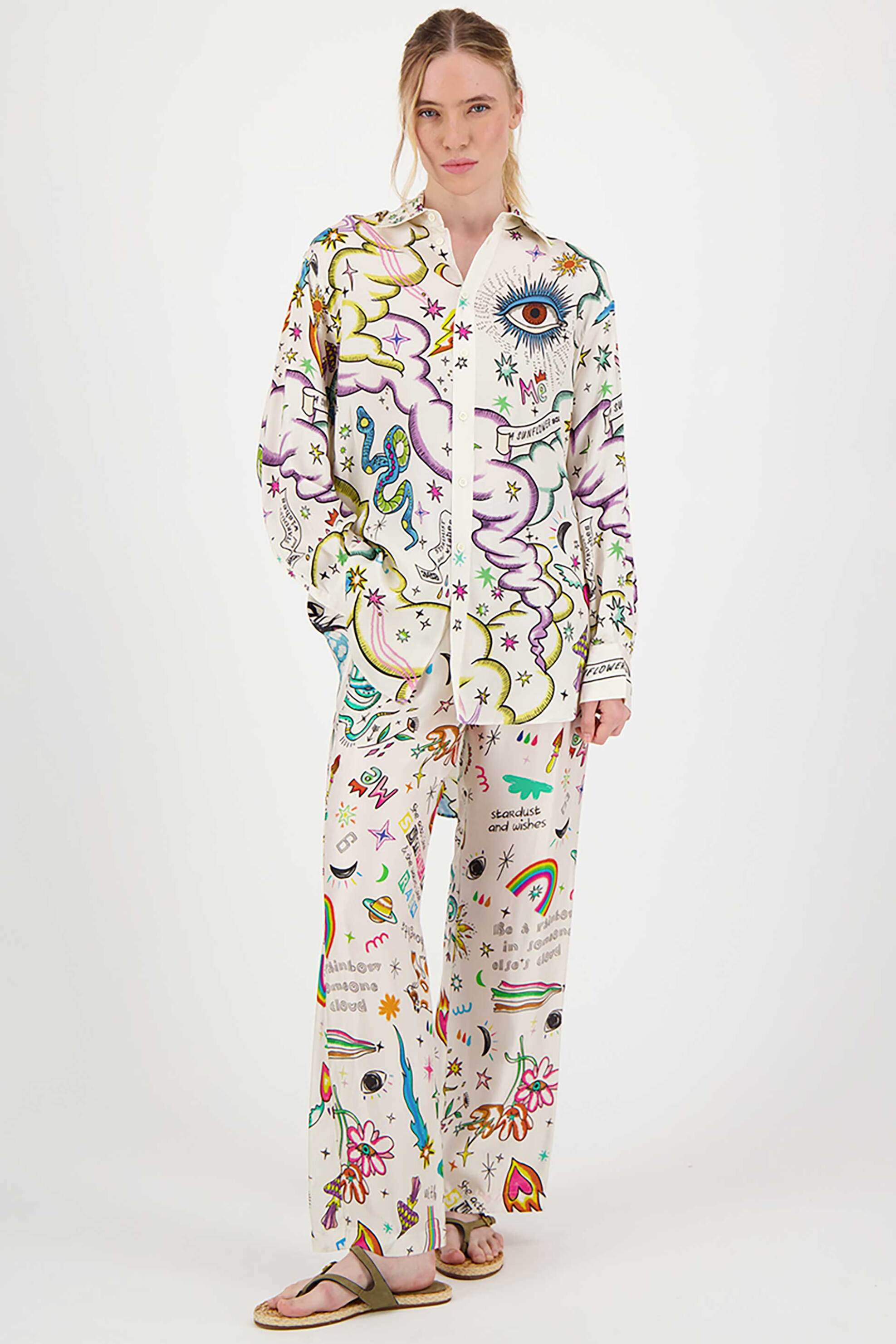 ME369 ME369 γυναικείο παντελόνι με all-over print "Bailey Enlightenment" - 15802/SS25 Πολύχρωμο