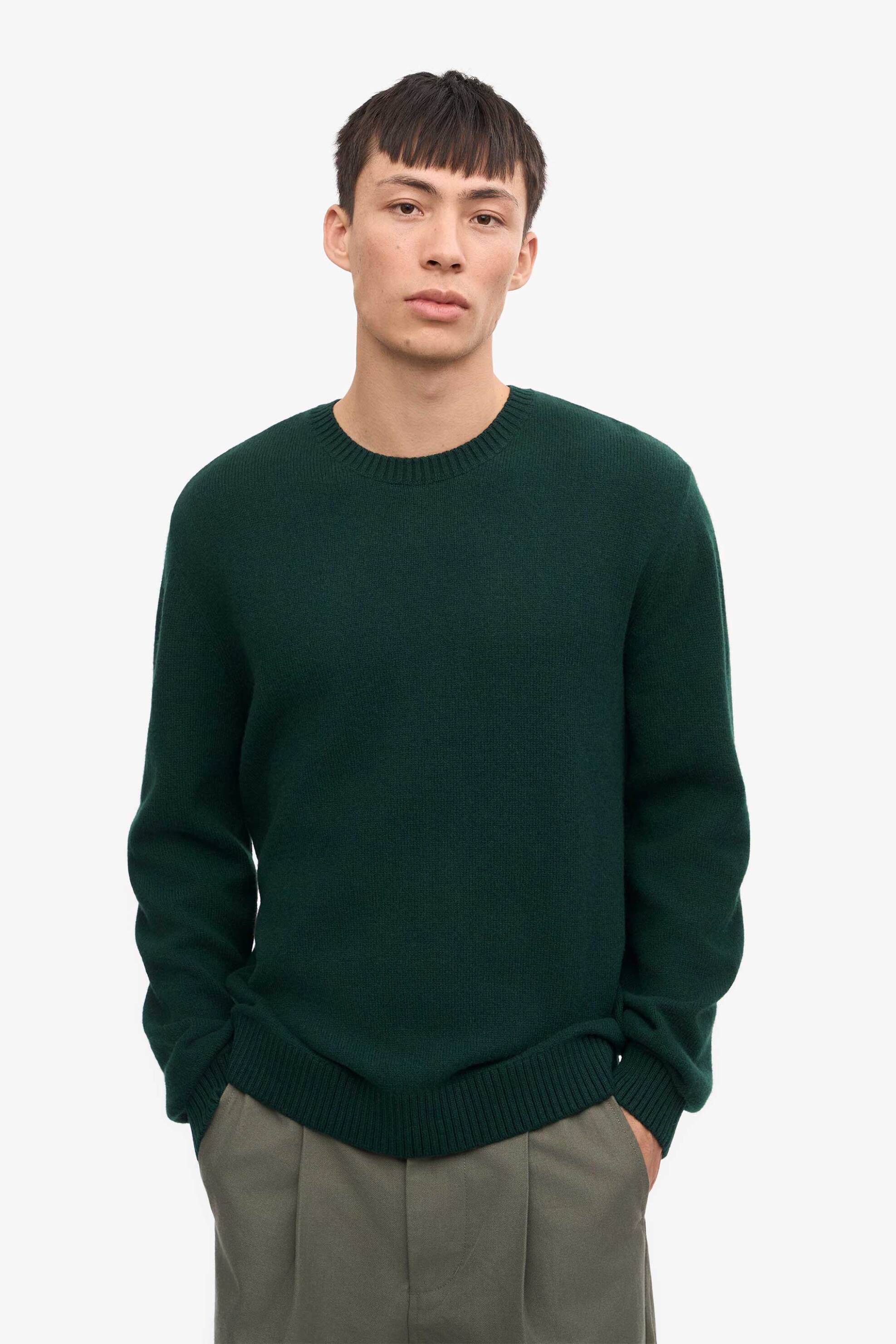 Colorful Standard ανδρική μάλλινη μπλούζα μονόχρωμη Regular Fit - CS5083 Πράσινο Σμαραγδί