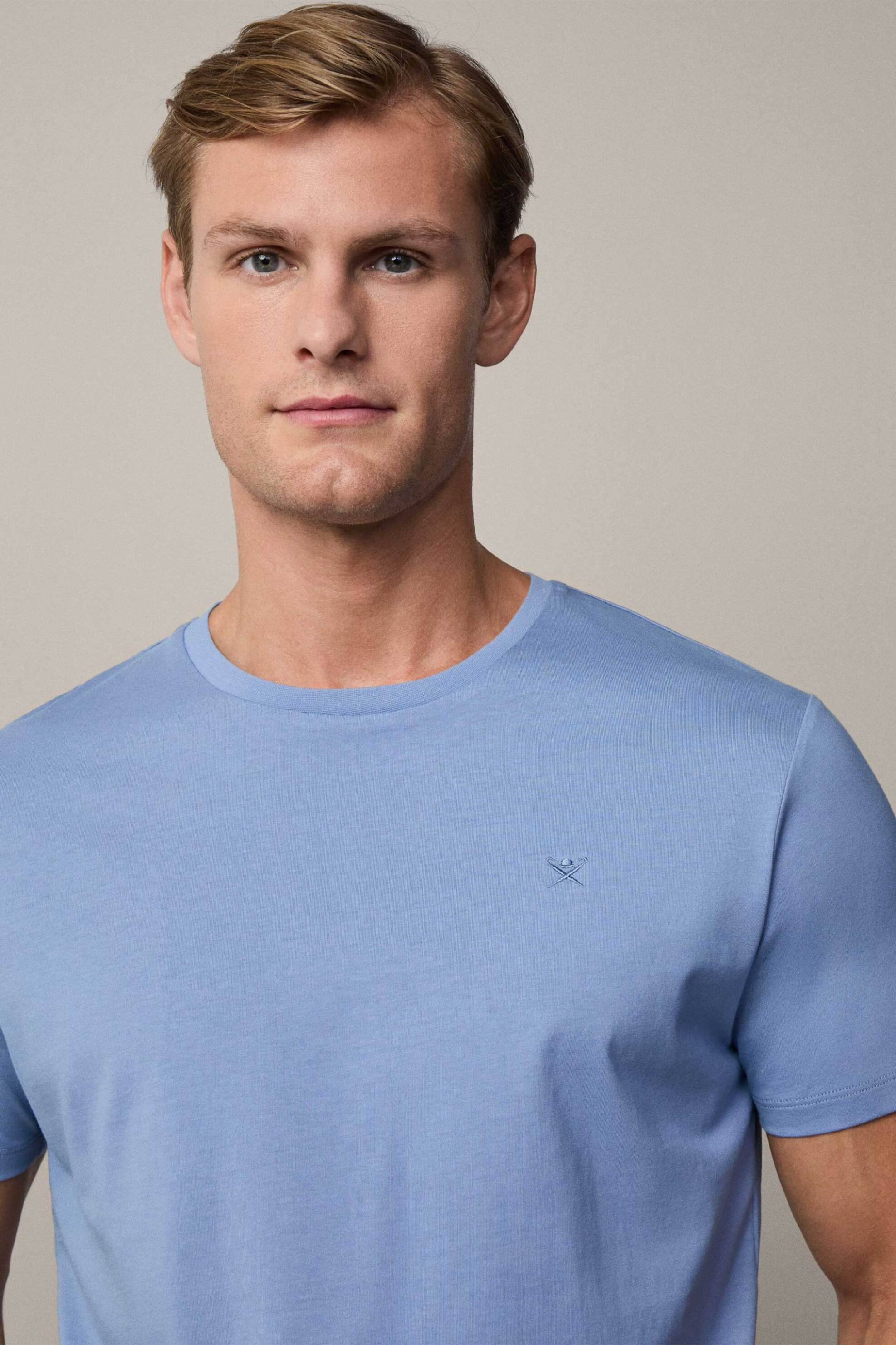 Hackett ανδρικό T-shirt μονόχρωμο με ton-sur-ton λογότυπο Classic Fit - HM500775 Μπλε Ανοιχτό φωτογραφία