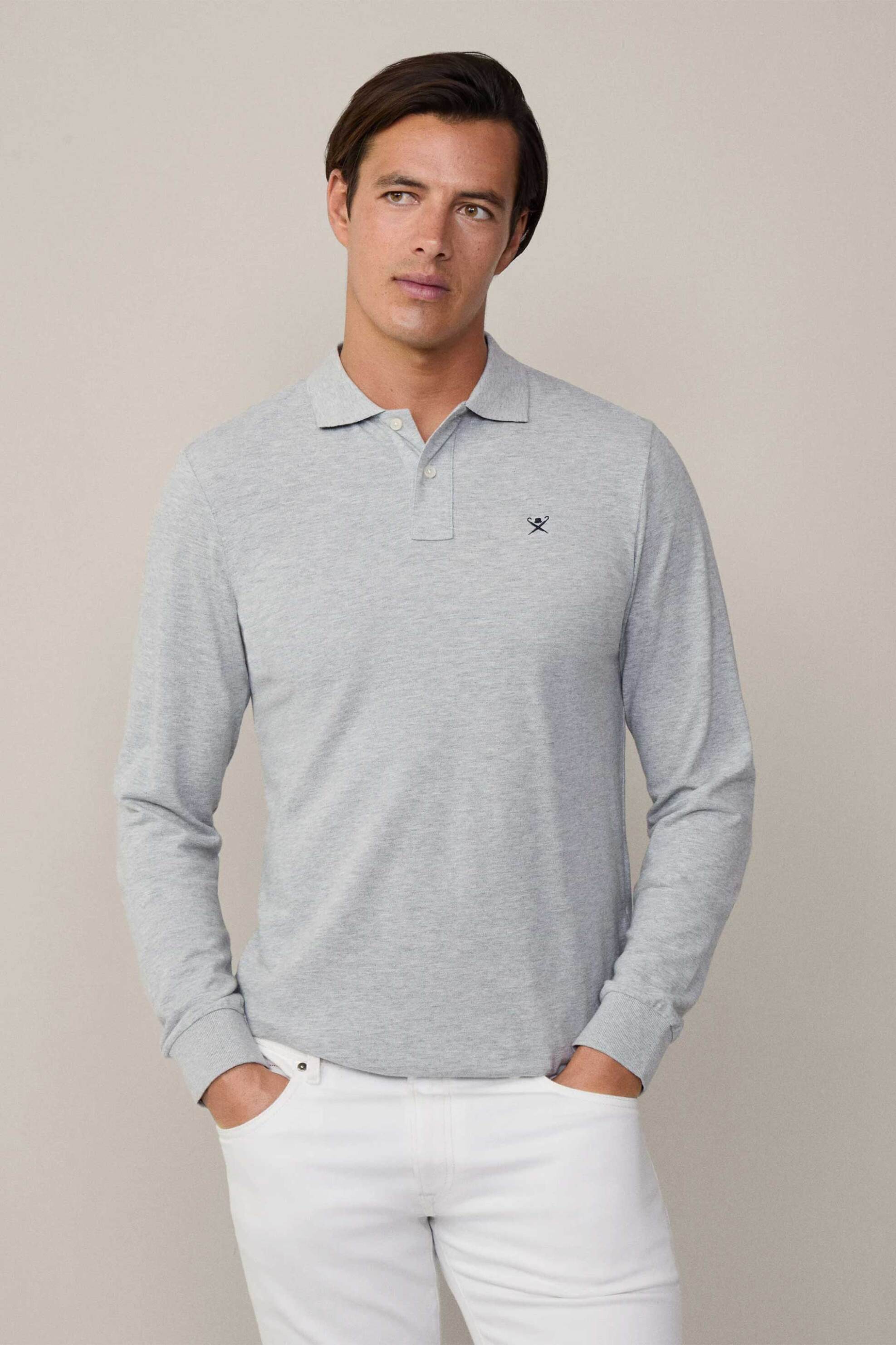 Hackett ανδρική πόλο μπλούζα πικέ με κεντημένο λογότυπο Slim Fit - HM550887 Γκρι