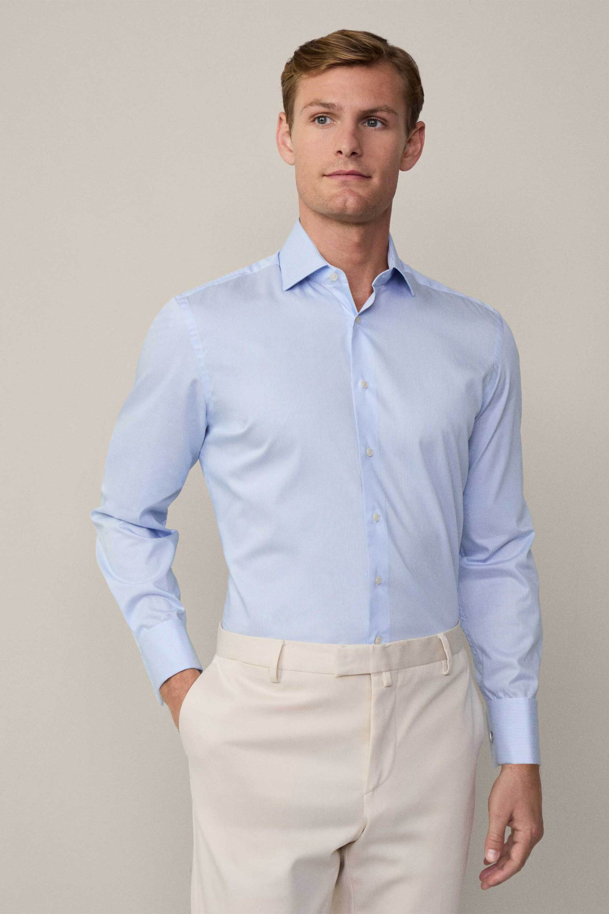 Hackett ανδρικό πουκάμισο με ψιλό ριγέ σχέδιο Tailored Fit - HM3010067 Μπλε Ανοιχτό
