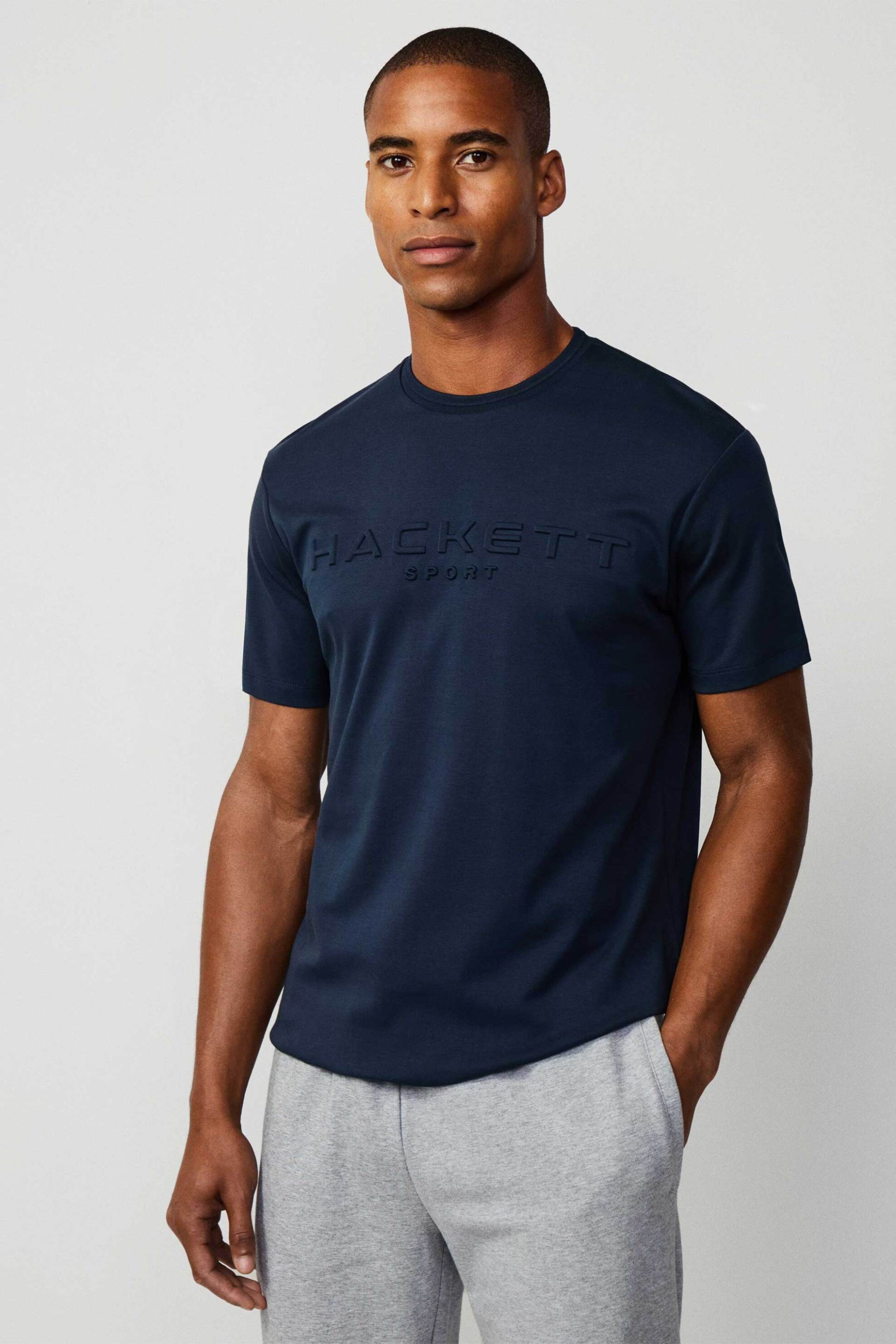 Hackett ανδρικό T-shirt με tone-on-tone κεντημένο λογότυπο Classic Fit - HM500829 Μπλε Σκούρο