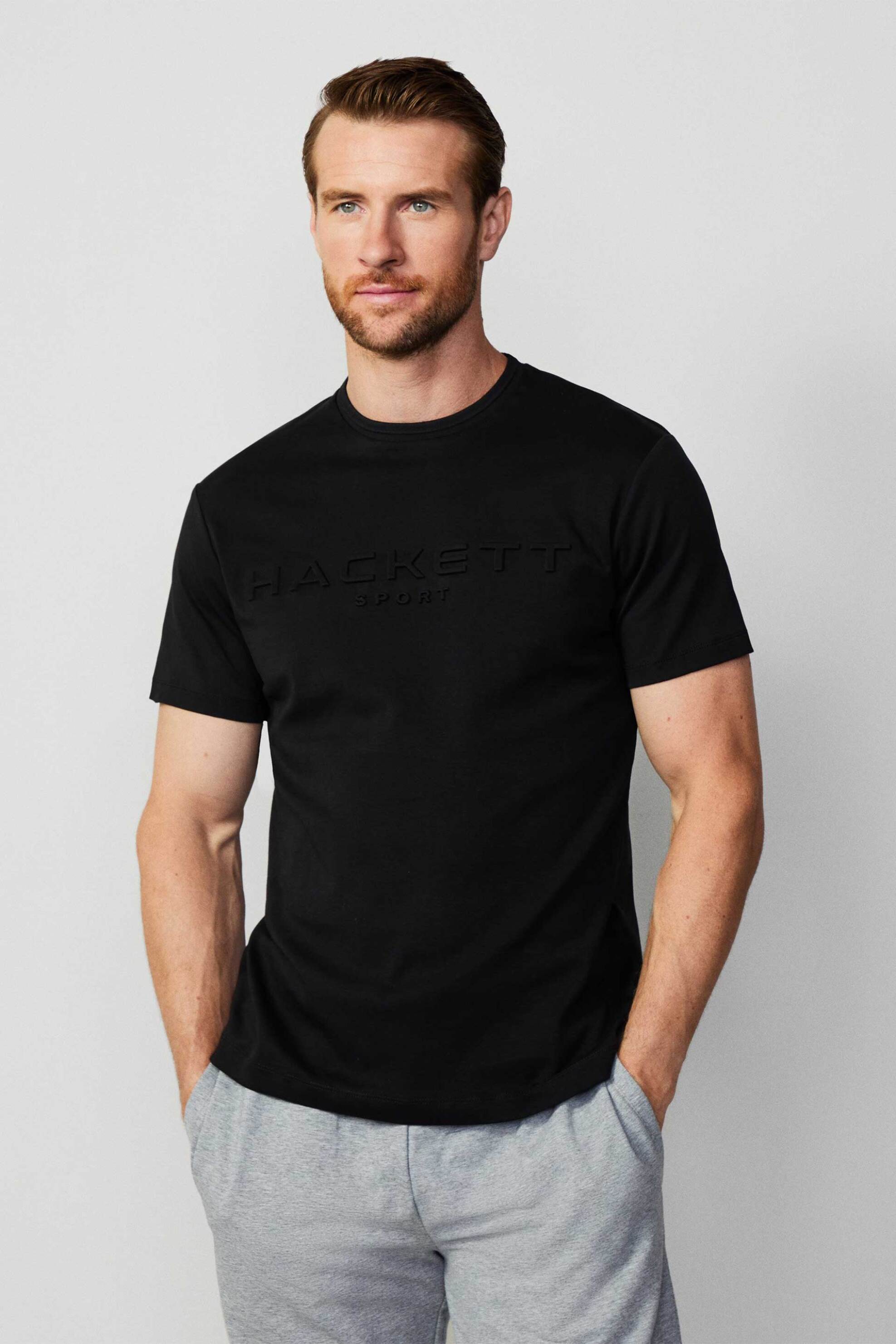 Hackett ανδρικό T-shirt με tone-on-tone κεντημένο λογότυπο Classic Fit - HM500829 Μαύρο