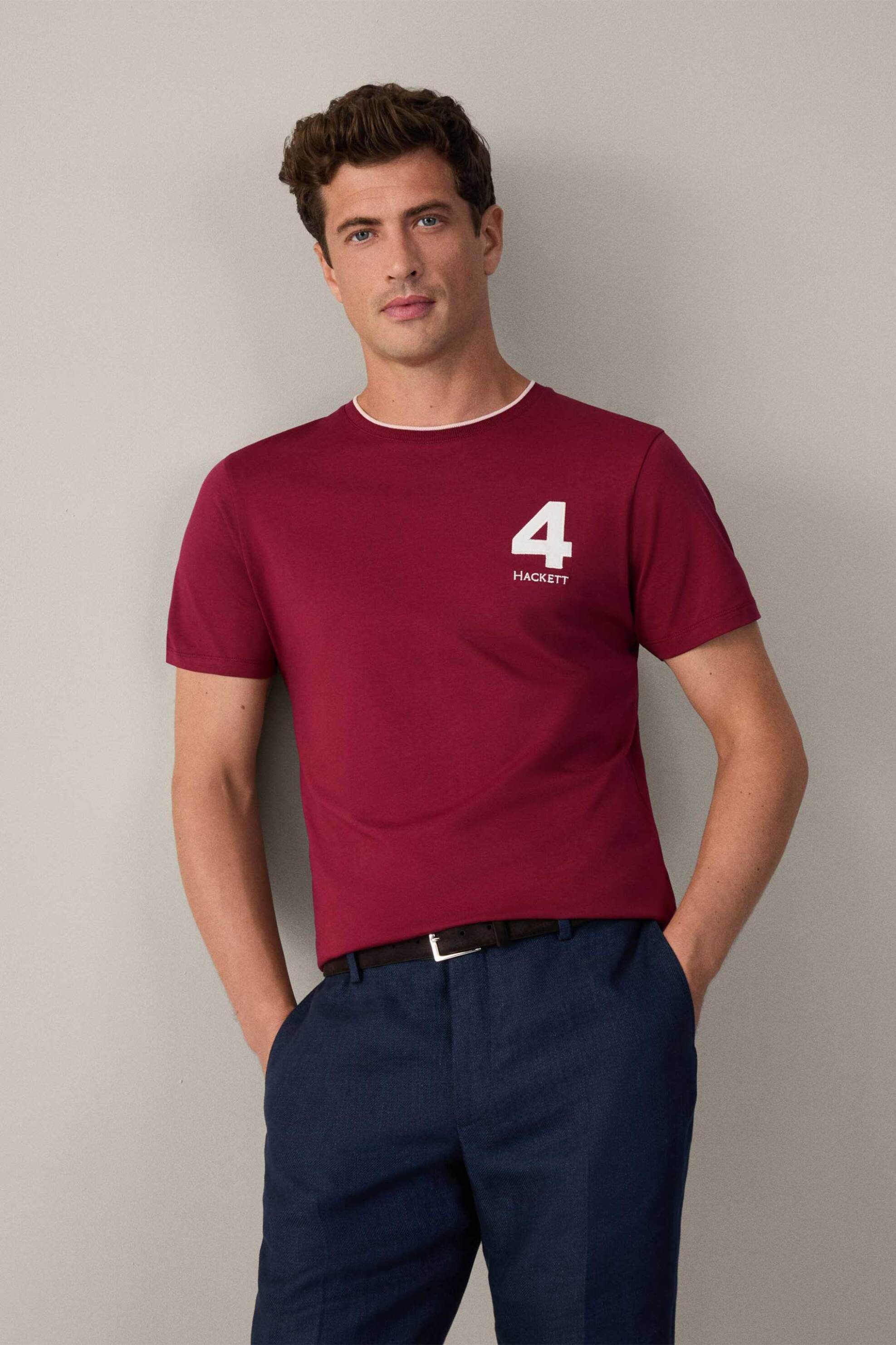 Hackett ανδρικό T-shirt με λογότυπο Classic Fit "Heritage" - HM500848 Μπορντό