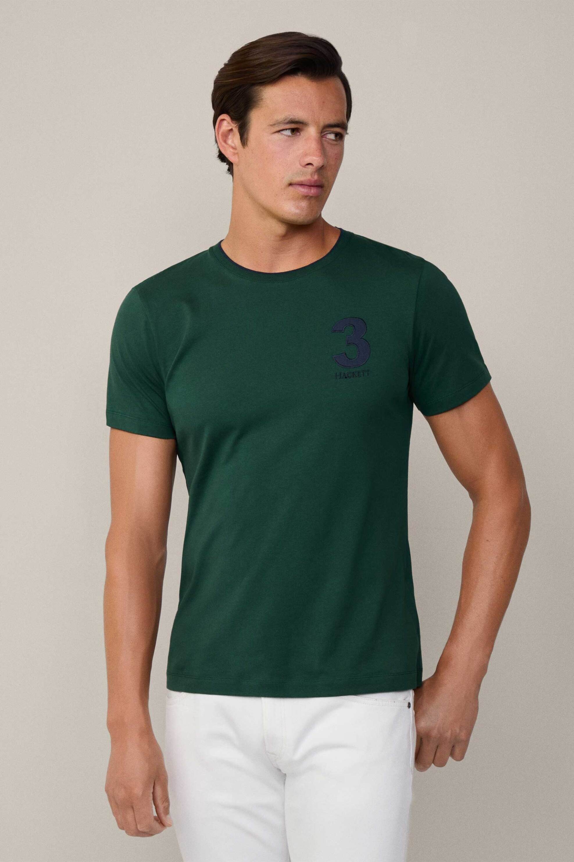 Hackett ανδρικό T-shirt με λογότυπο Classic Fit "Heritage" - HM500848 Πράσινο Σκούρο