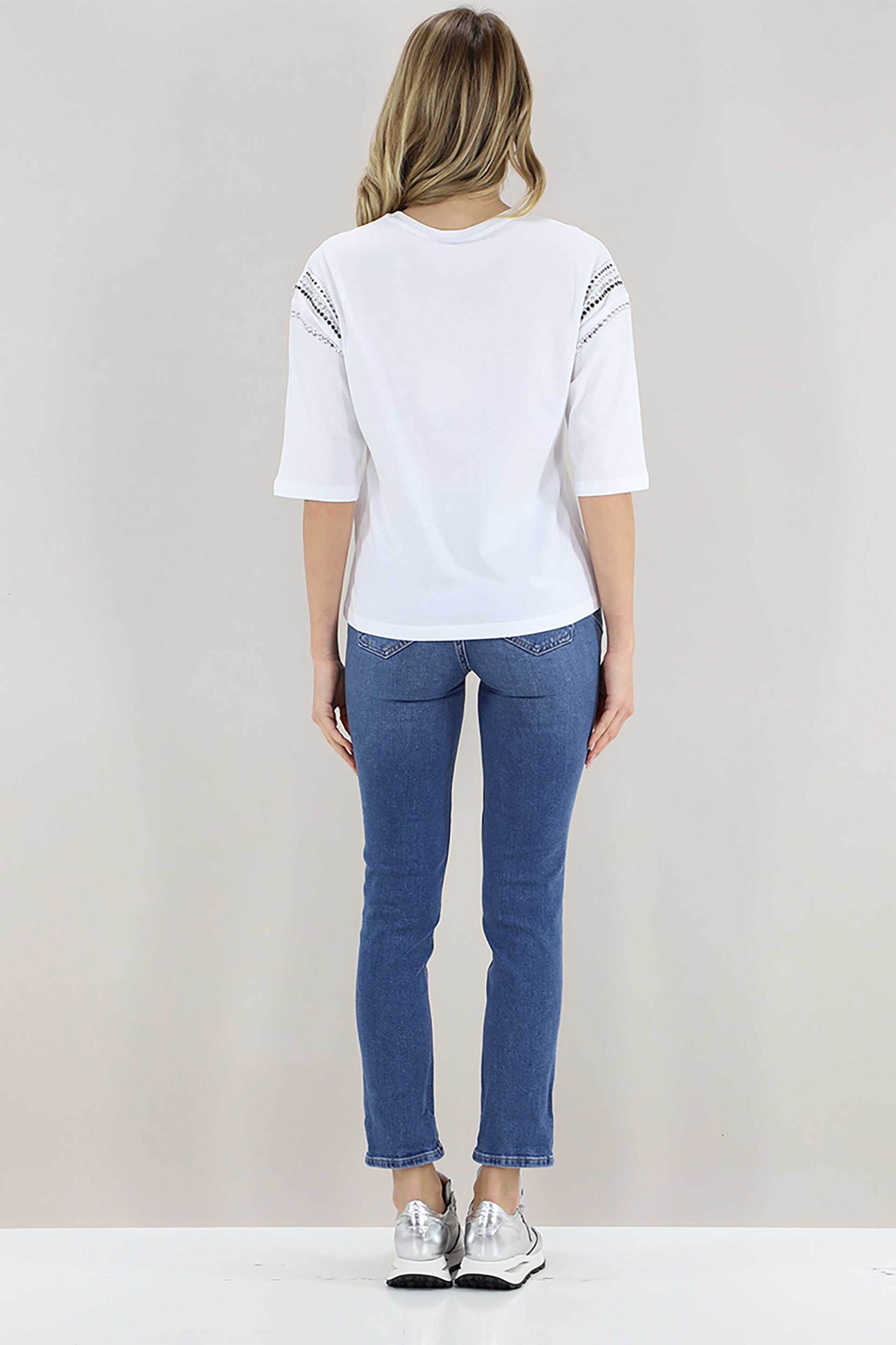Liu Jo Γυναικείο T-Shirt με Στρας Relaxed Fit - Wa6128Js904 Λευκό