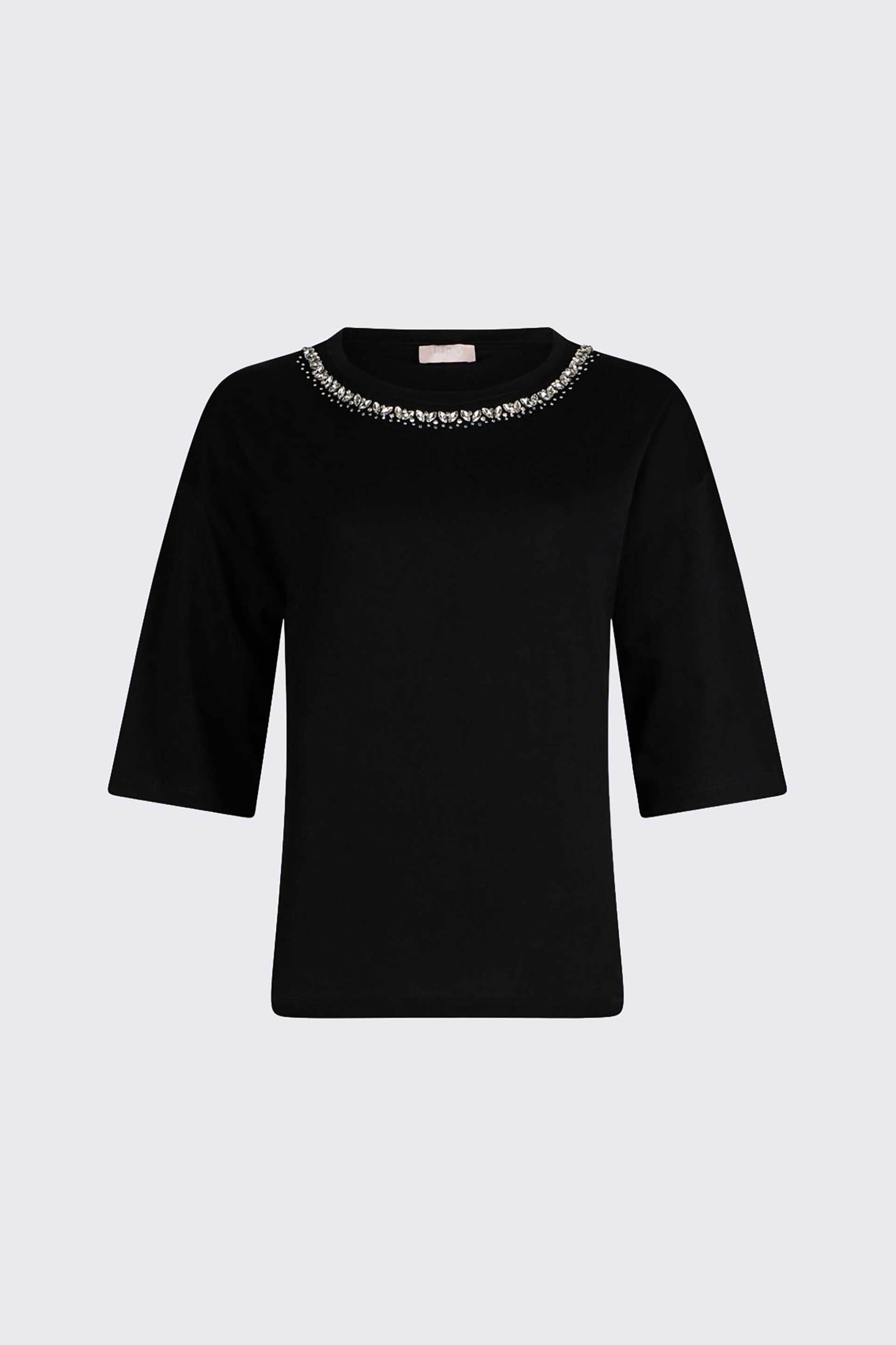 Liu Jo Γυναικείο T-Shirt με Στρας Relaxed Fit - Wa6128Js904 Μαύρο