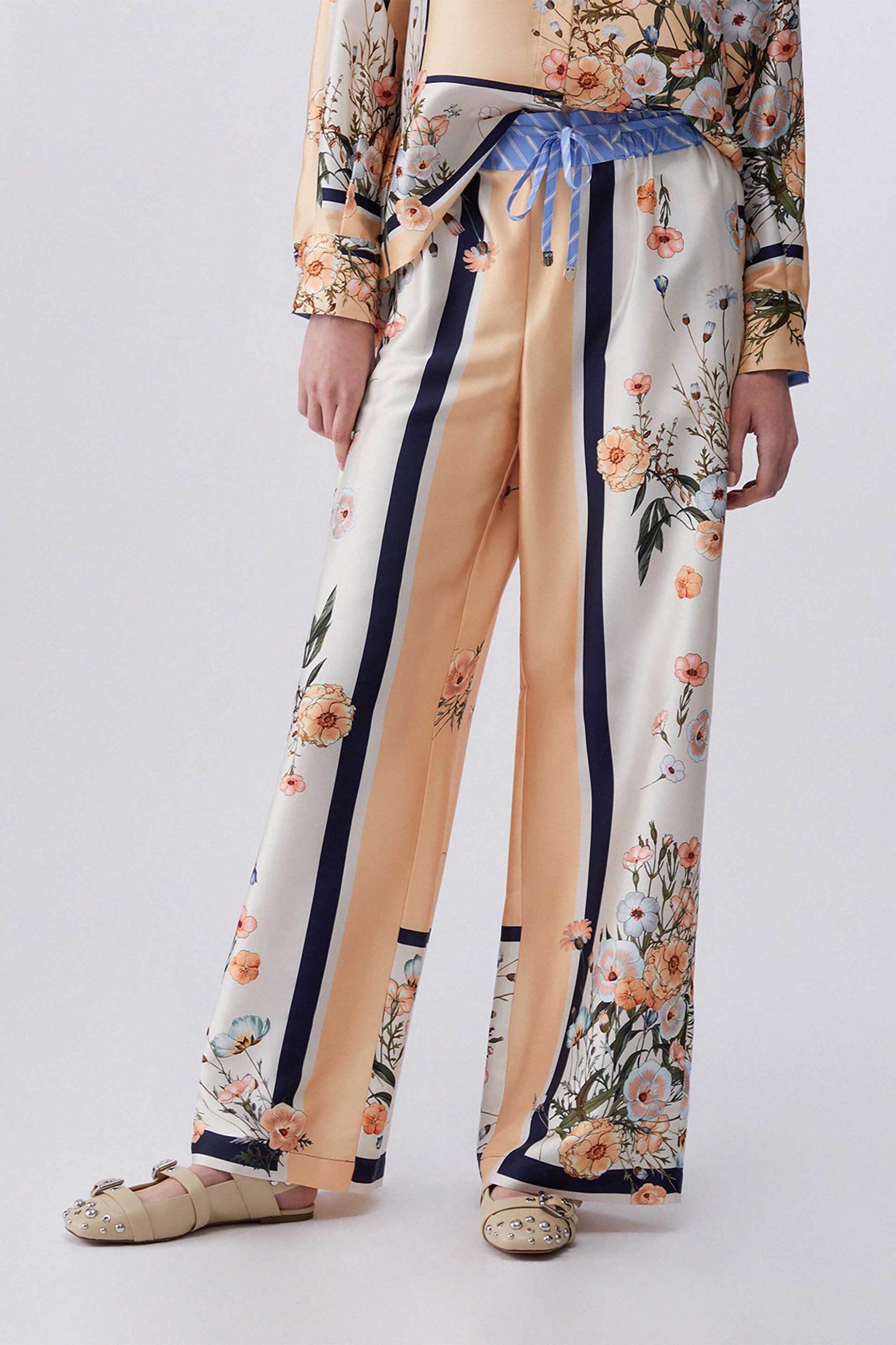 LIU JO Liu Jo γυναικείo παντελόνι με floral print Wide Leg - WA6358T2555 Λευκό - 2