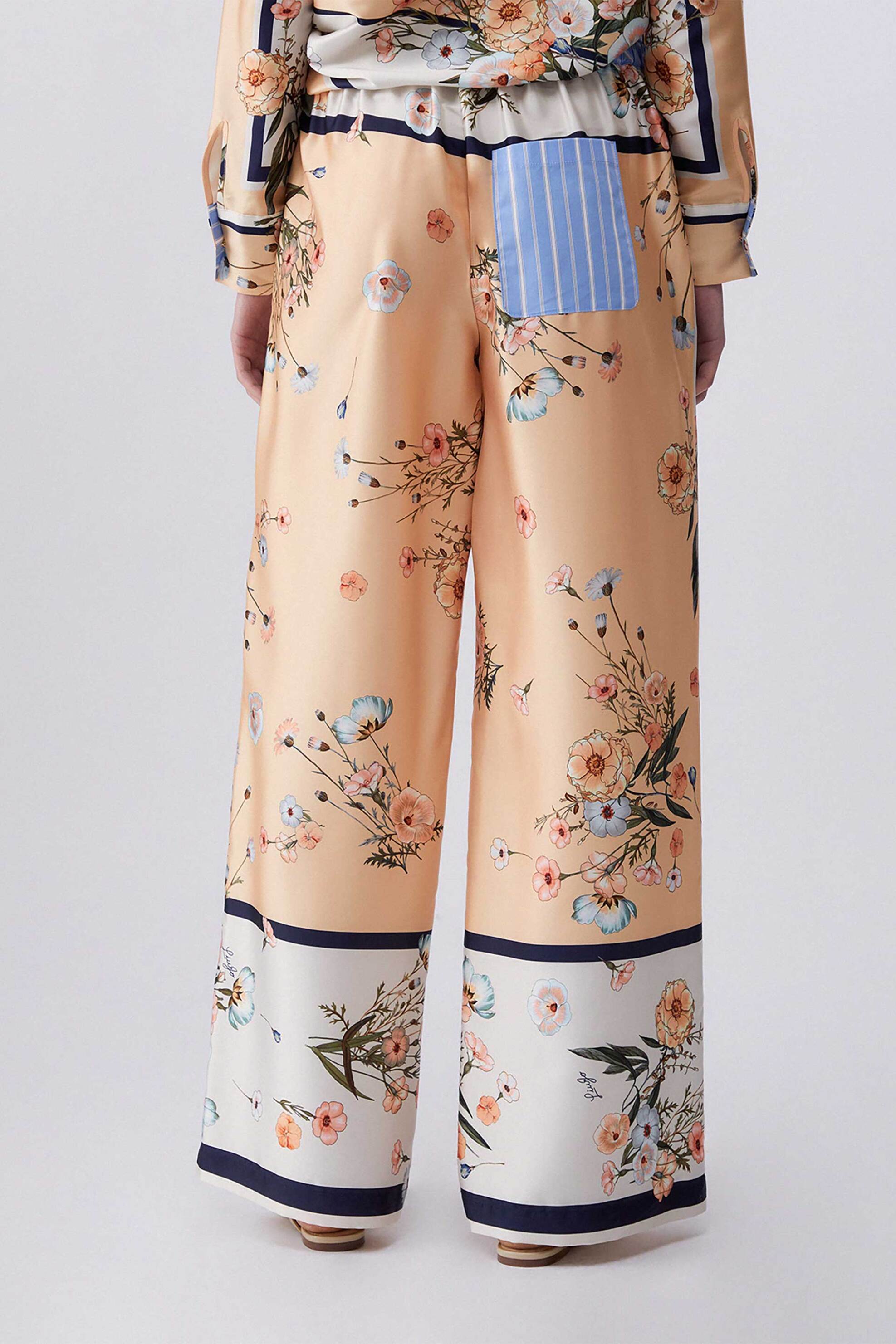 LIU JO Liu Jo γυναικείo παντελόνι με floral print Wide Leg - WA6358T2555 Λευκό - 3