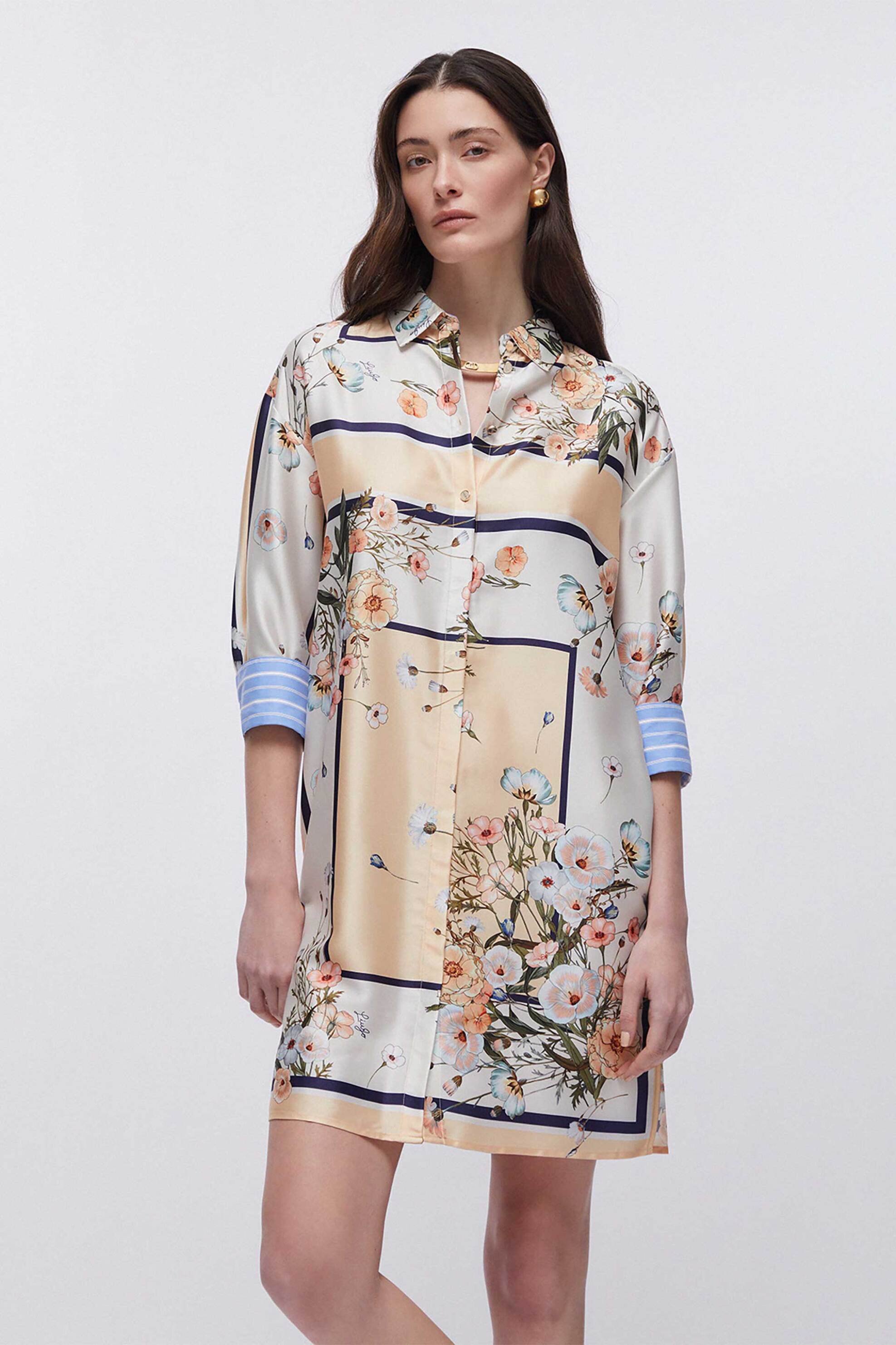 Liu Jo γυναικείο mini φόρεμα σεμιζιέ με floral print - WA6507T2555 Λευκό