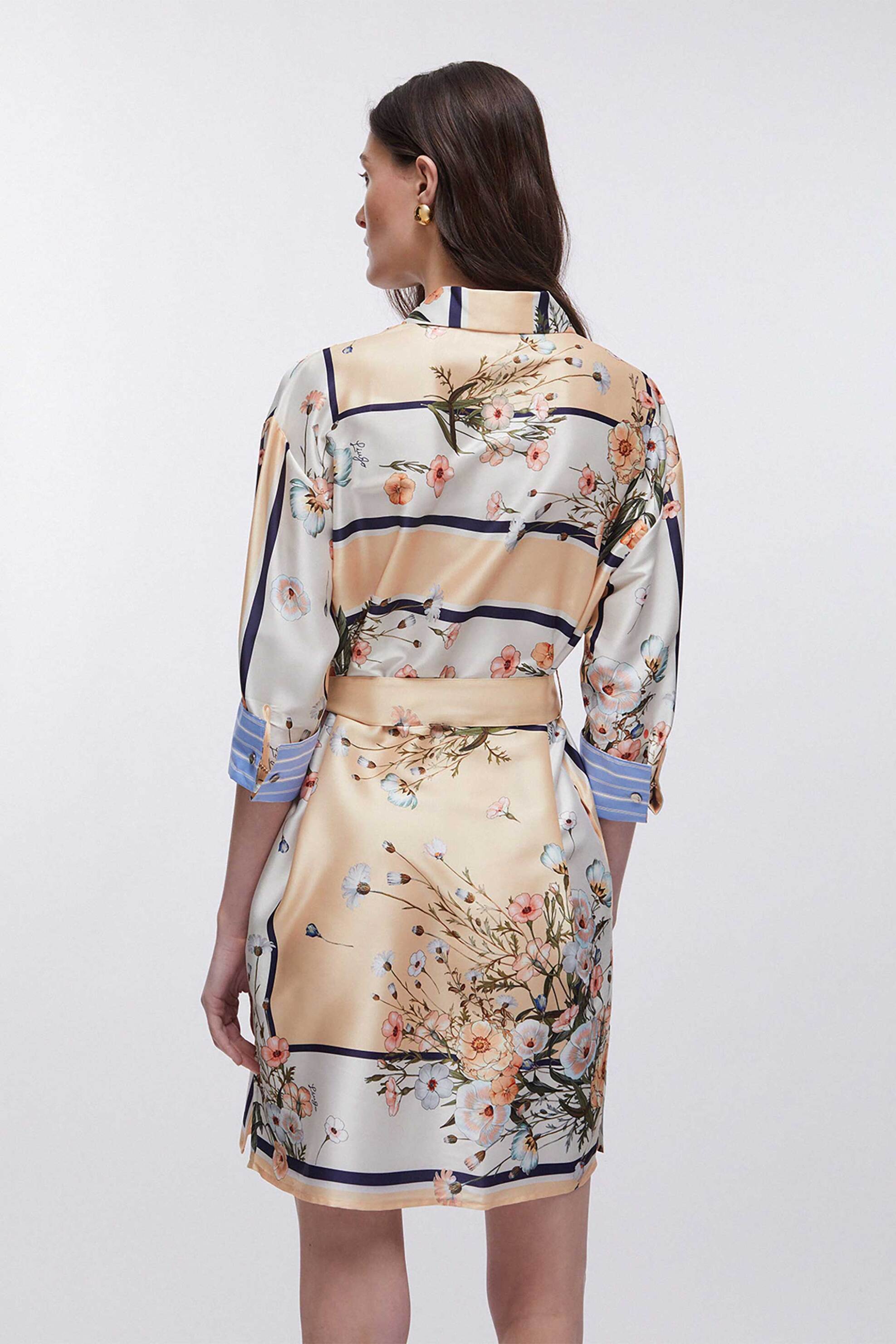 LIU JO Liu Jo γυναικείο mini φόρεμα σεμιζιέ με floral print - WA6507T2555 Λευκό - 3