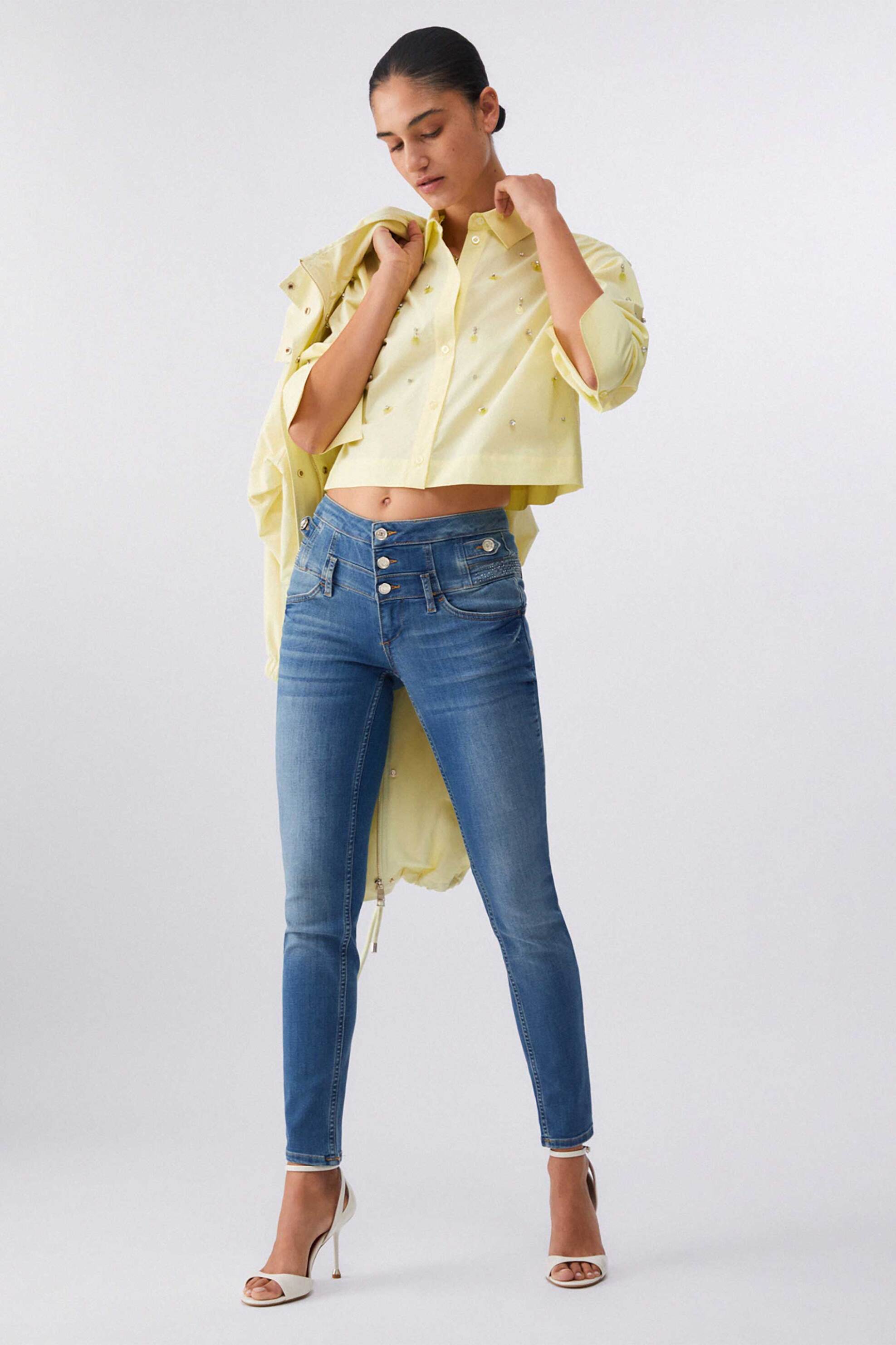 LIU JO Liu Jo γυναικείο πουκάμισο με στρας cropped Boxy Fit - WA6173T039A Κίτρινο - 2