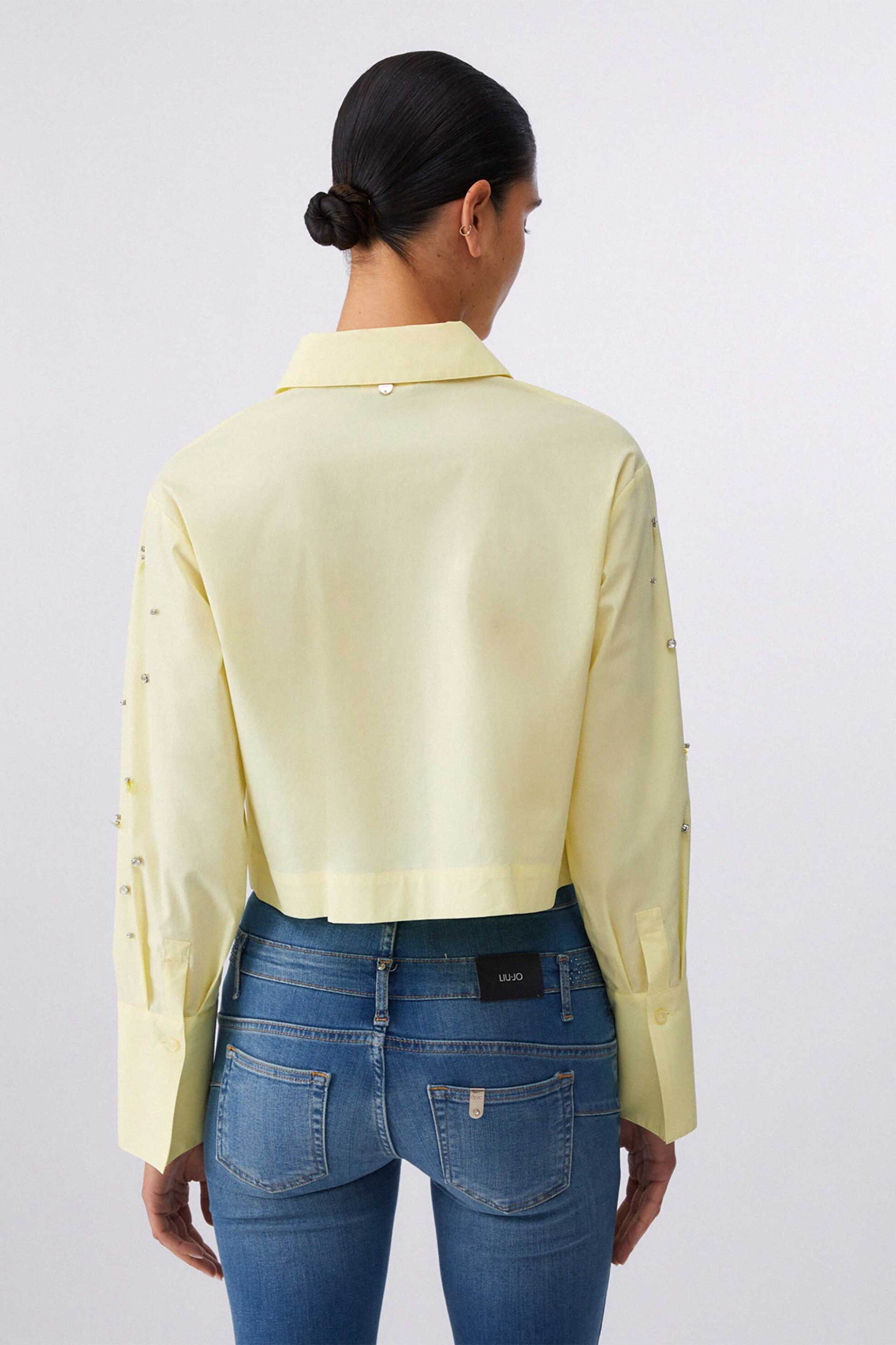 LIU JO Liu Jo γυναικείο πουκάμισο με στρας cropped Boxy Fit - WA6173T039A Κίτρινο - 3