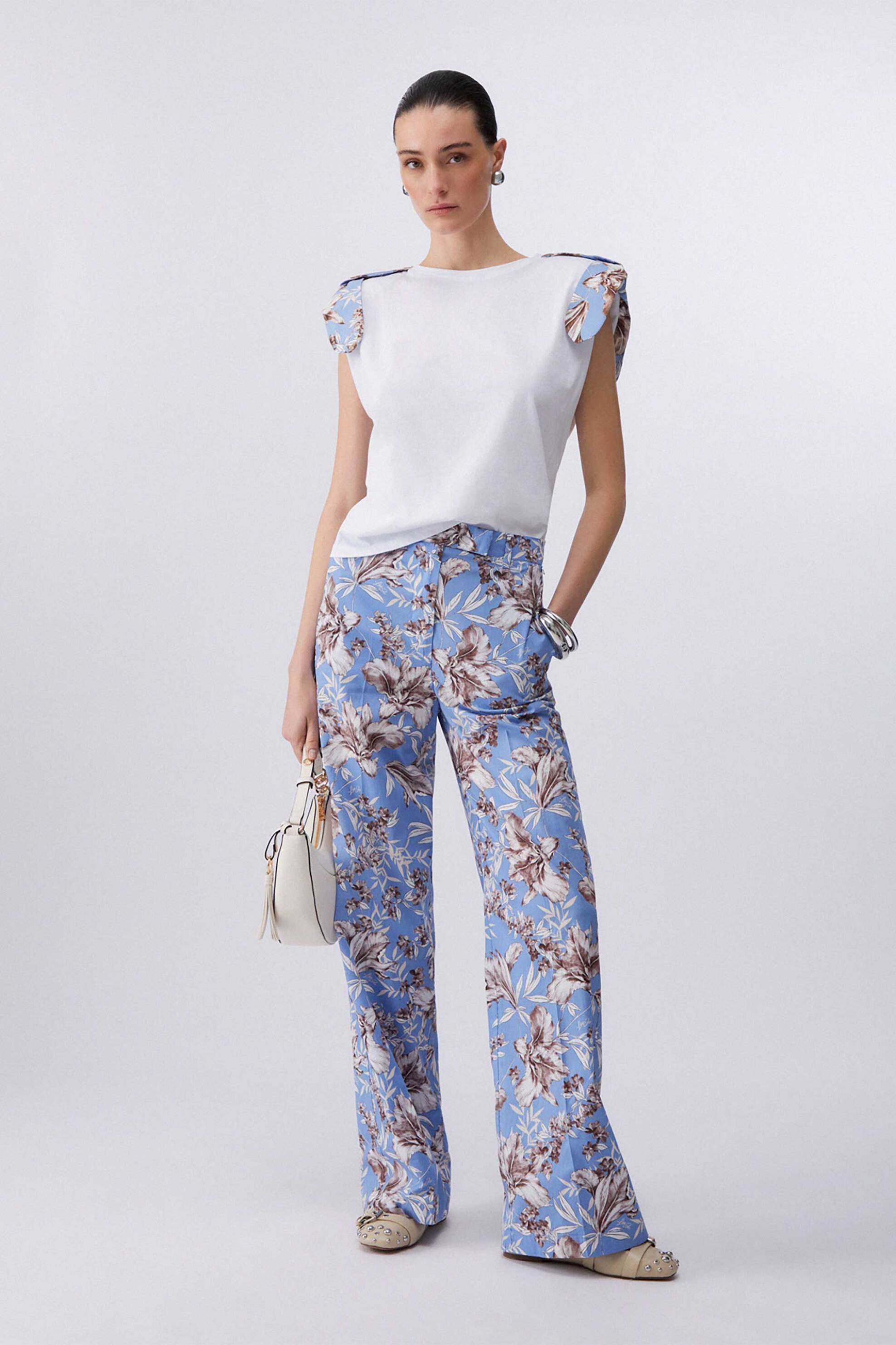 LIU JO Liu Jo γυναικείο T-shirt με floral print και ενισχυμένους ώμους Regular Fit - WA6201J6308 Λευκό - 2